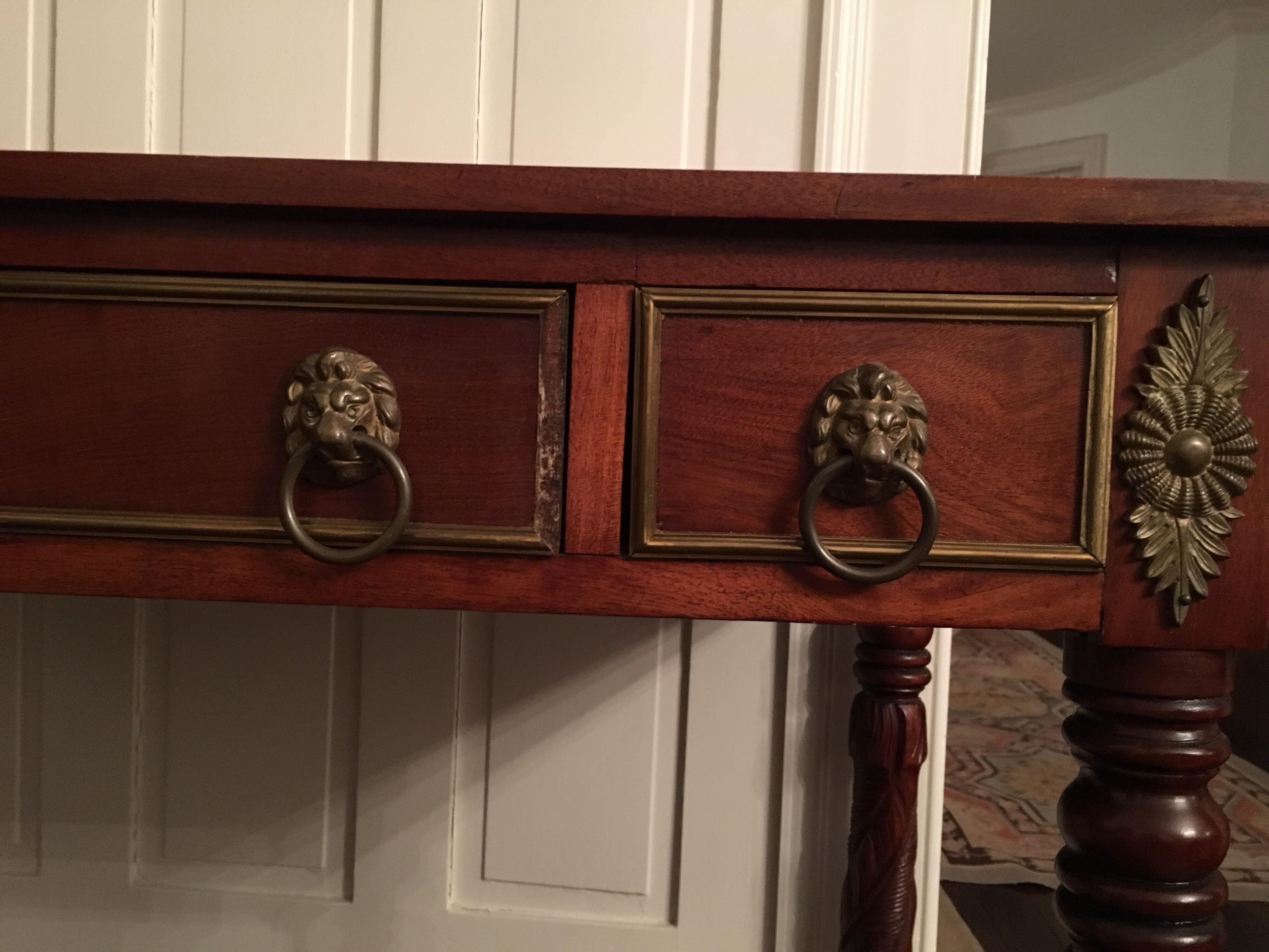 American Empire Writing Table with Carved Acanthus Legs, circa 1840 In Good Condition For Sale In Southampton, NY