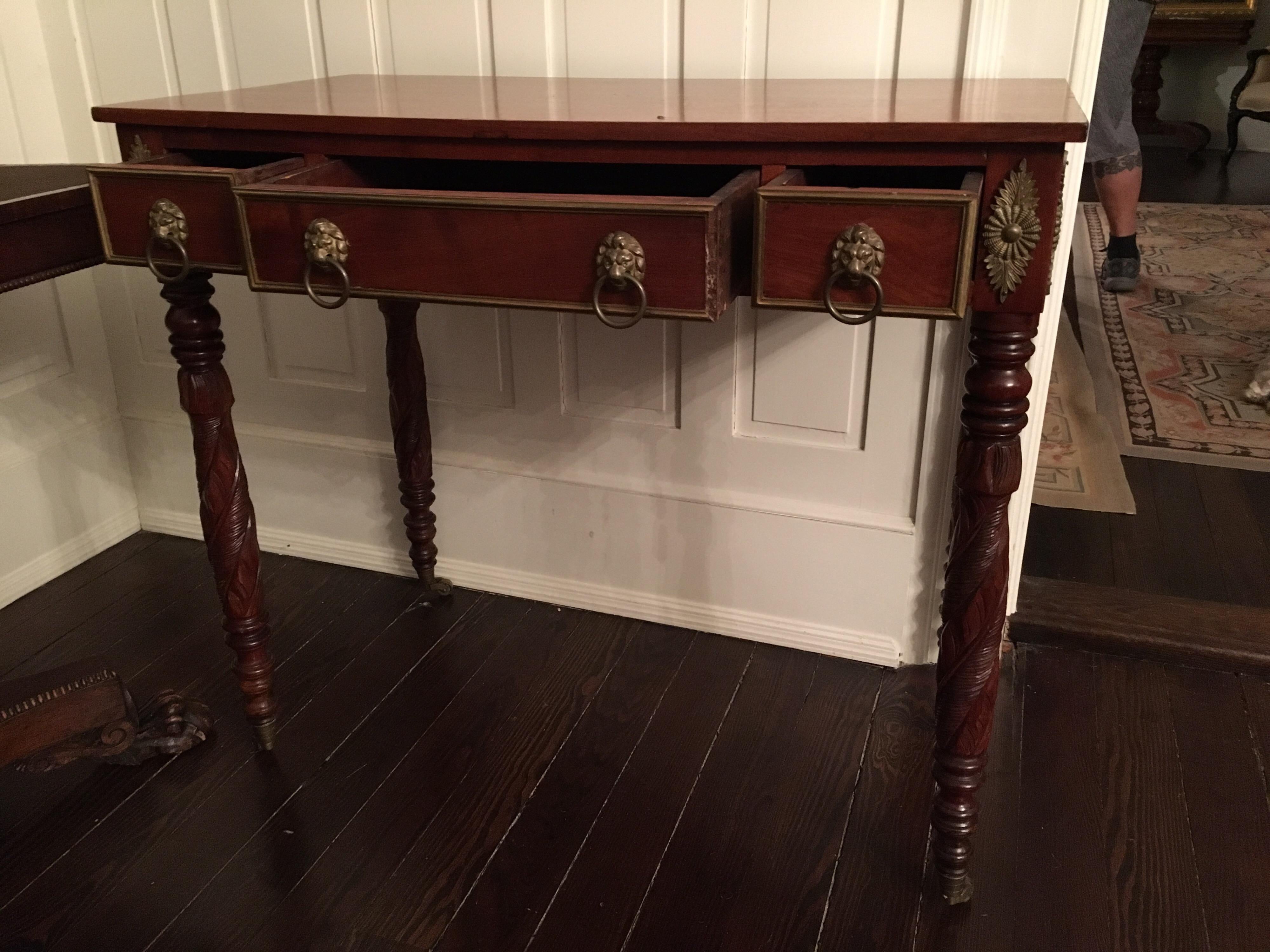 American Empire Writing Table with Carved Acanthus Legs, circa 1840 For Sale 5