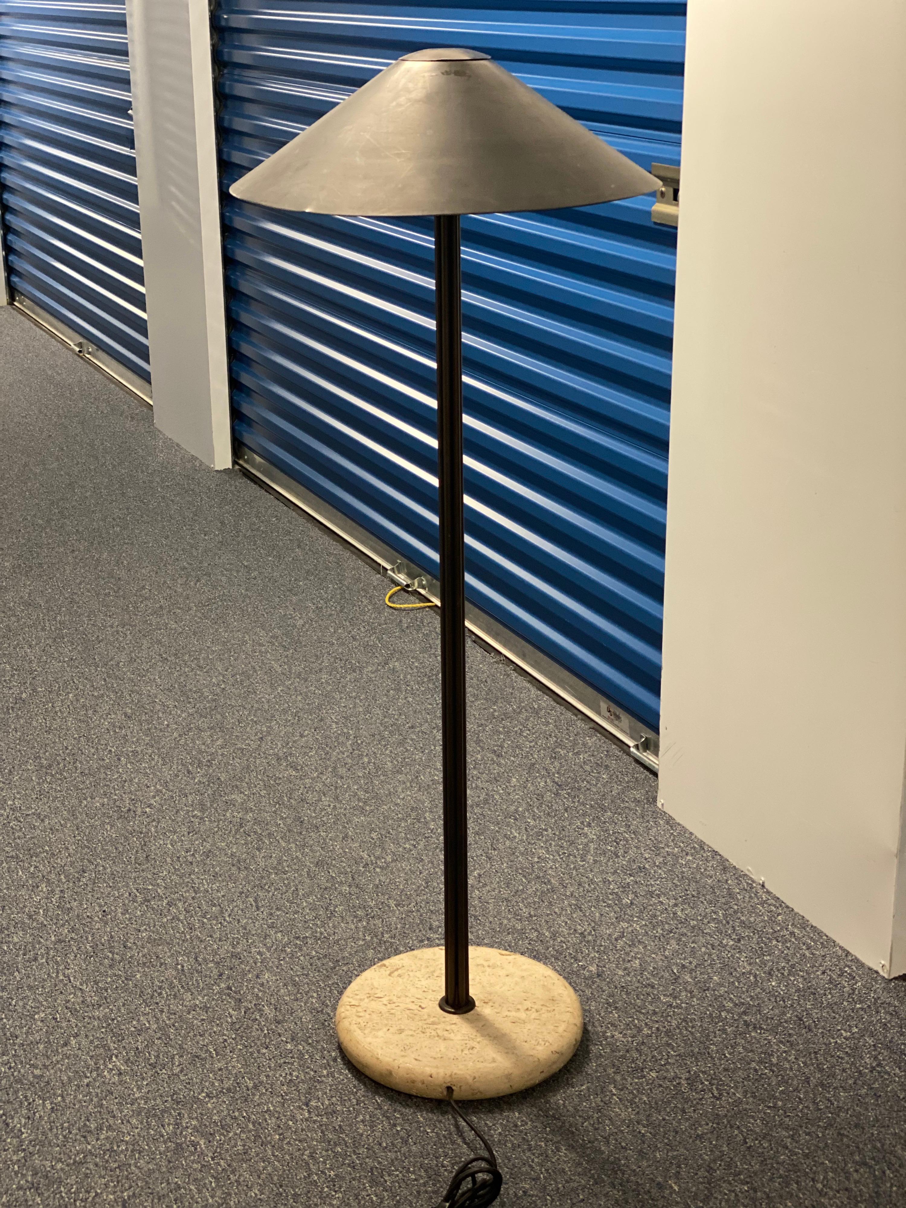 Bronze Standing Lamp with Travertine Base, Probably Late 20th Century In Good Condition In Southampton, NY
