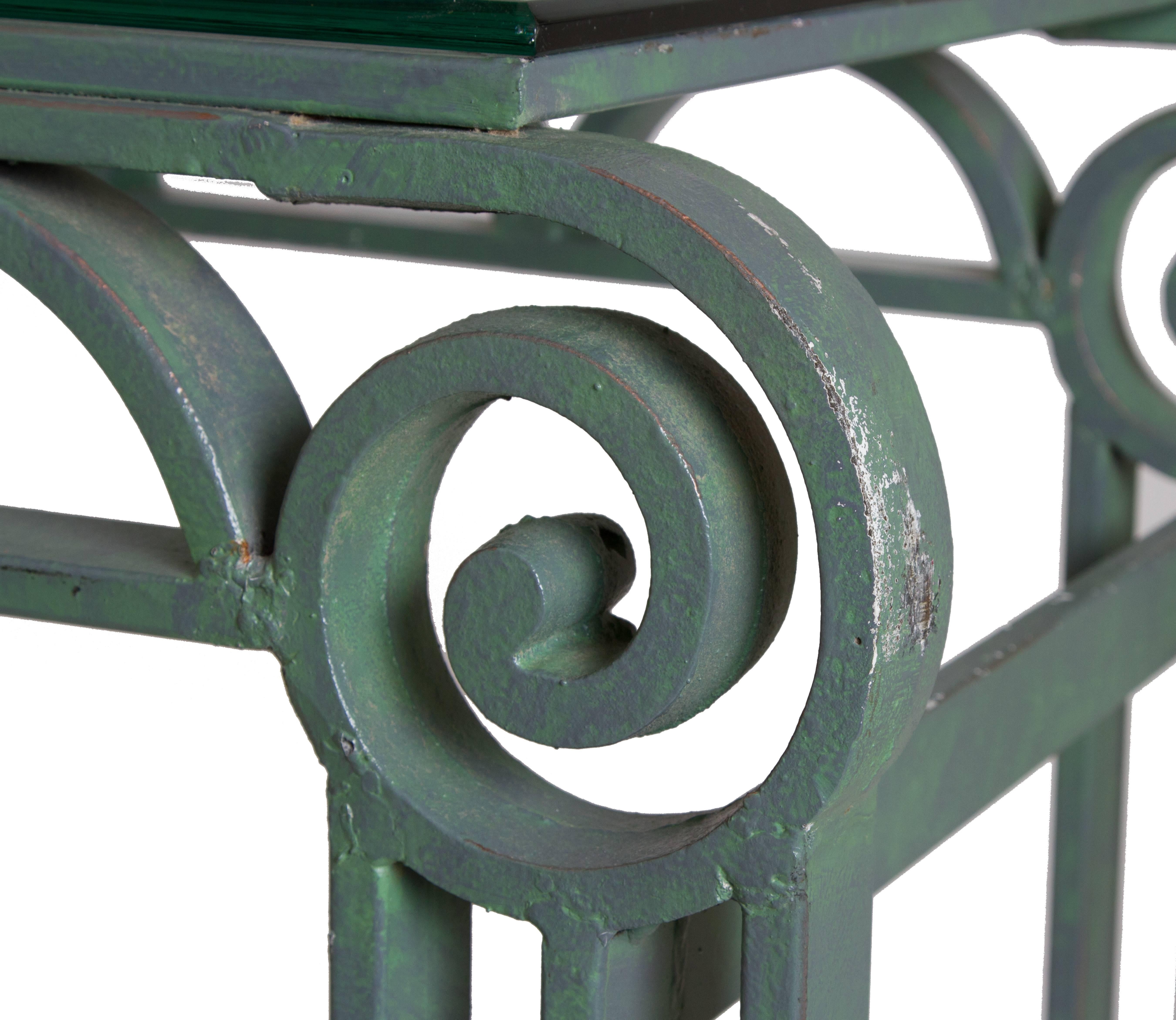 Art Deco Style Iron Console Table with Glass Top 5