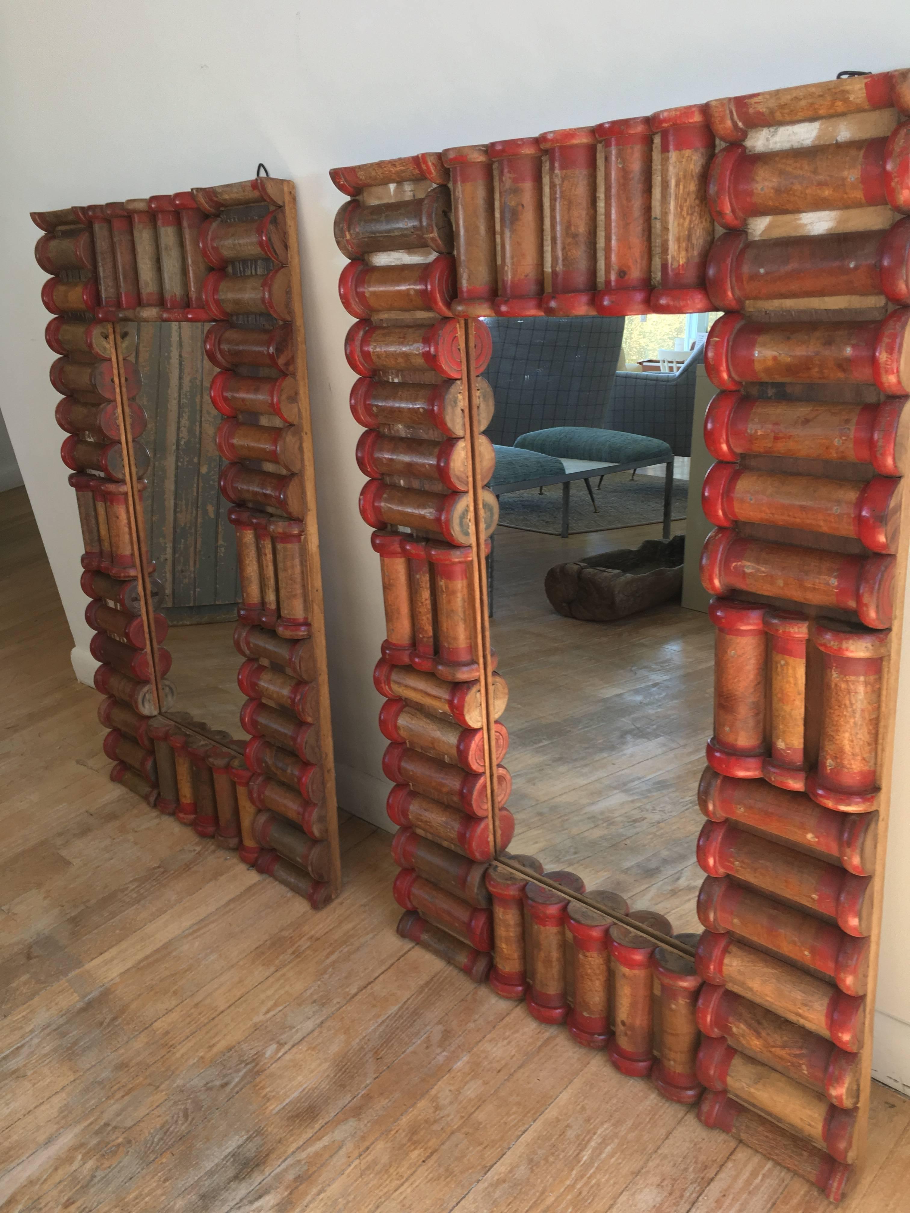 Reclaimed Wood Old Spool Mirrors For Sale