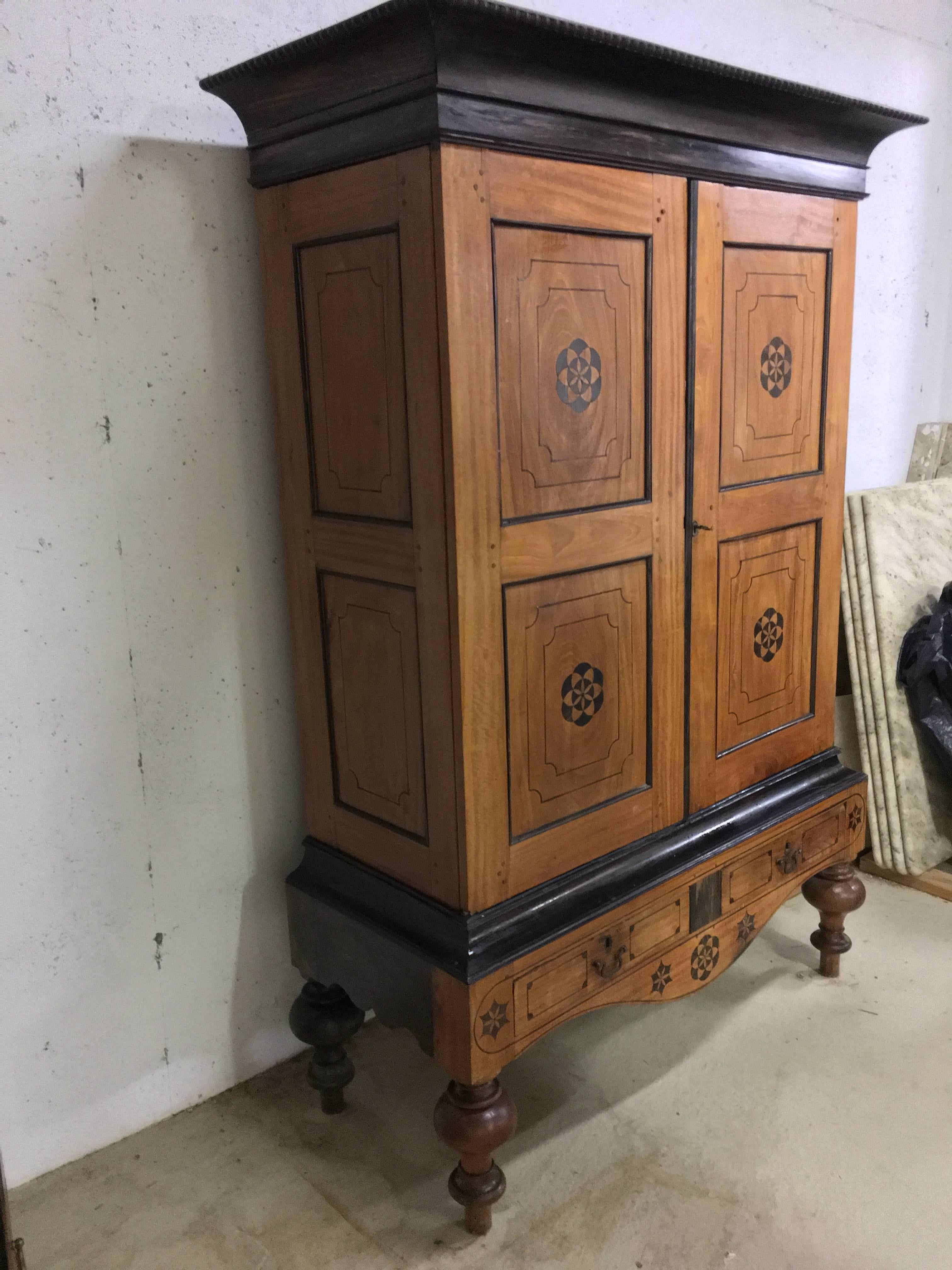 19th Century, Dutch Colonial Satinwood and Ebony Linen Press For Sale 1