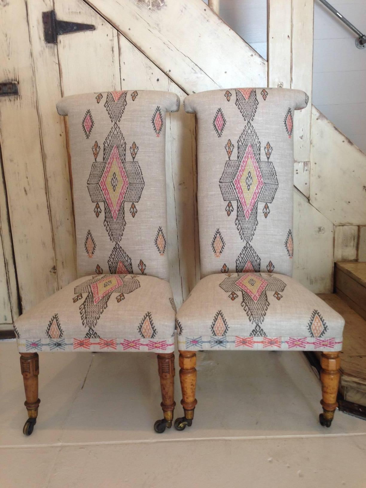 Fabric 20th Century, English Victorian Tall Back Nursing Chairs