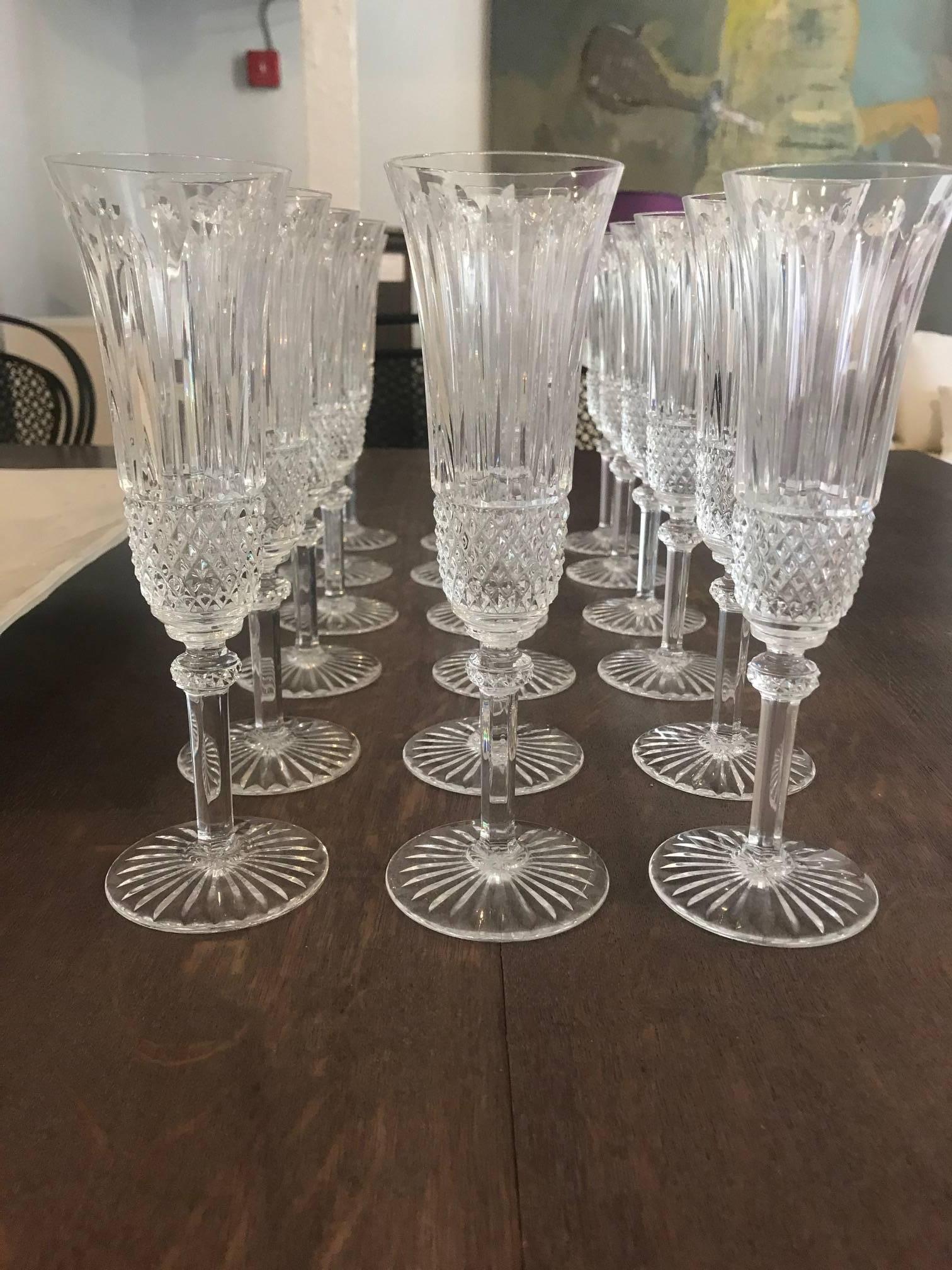 French Set of 18 Saint Louis Crystal Tommy Champagne Flutes