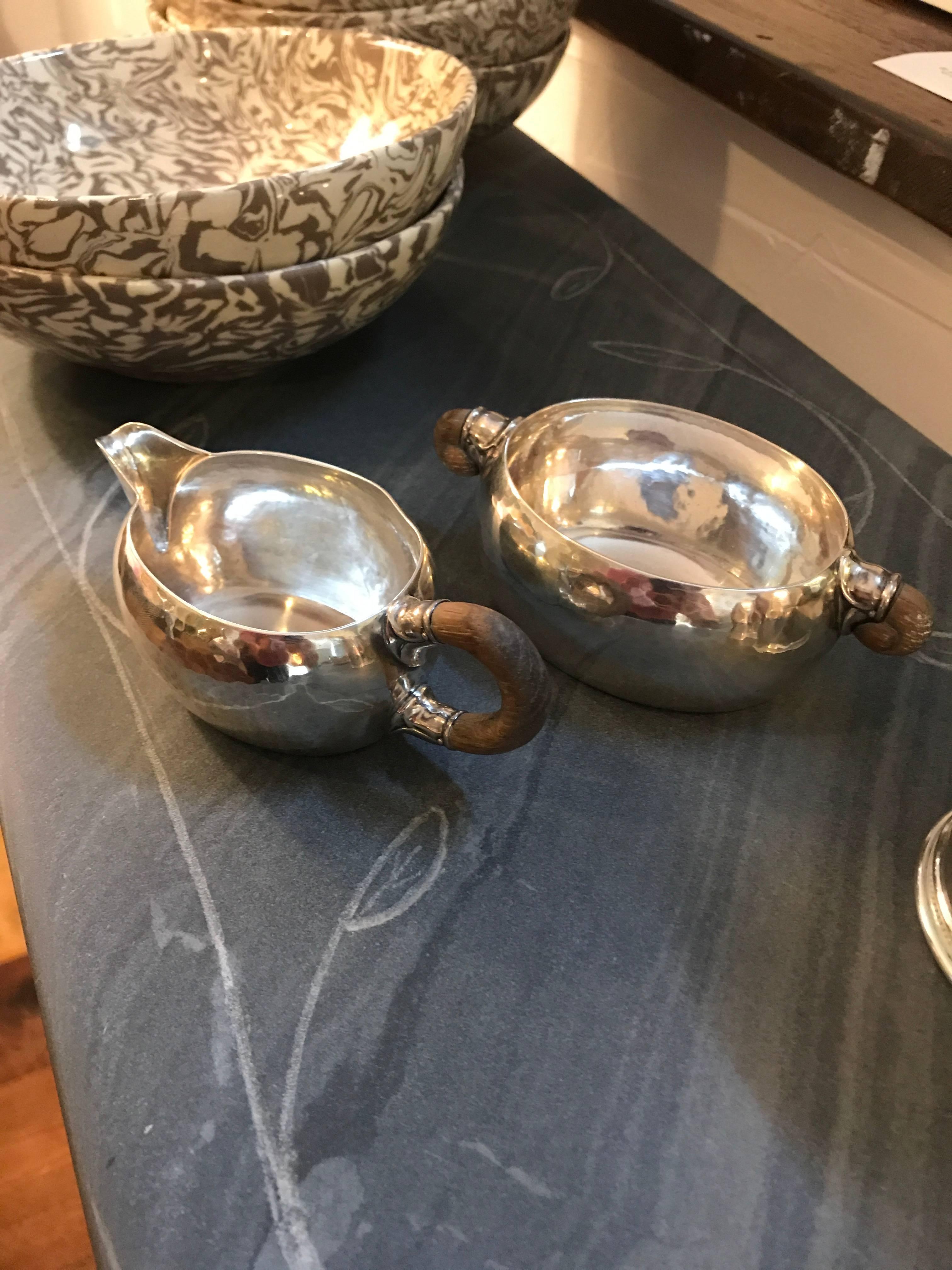 Early 20th Century Roelof Citroen Dutch Silver & Wood Cream & Sugar Servers In Excellent Condition For Sale In Southampton, NY