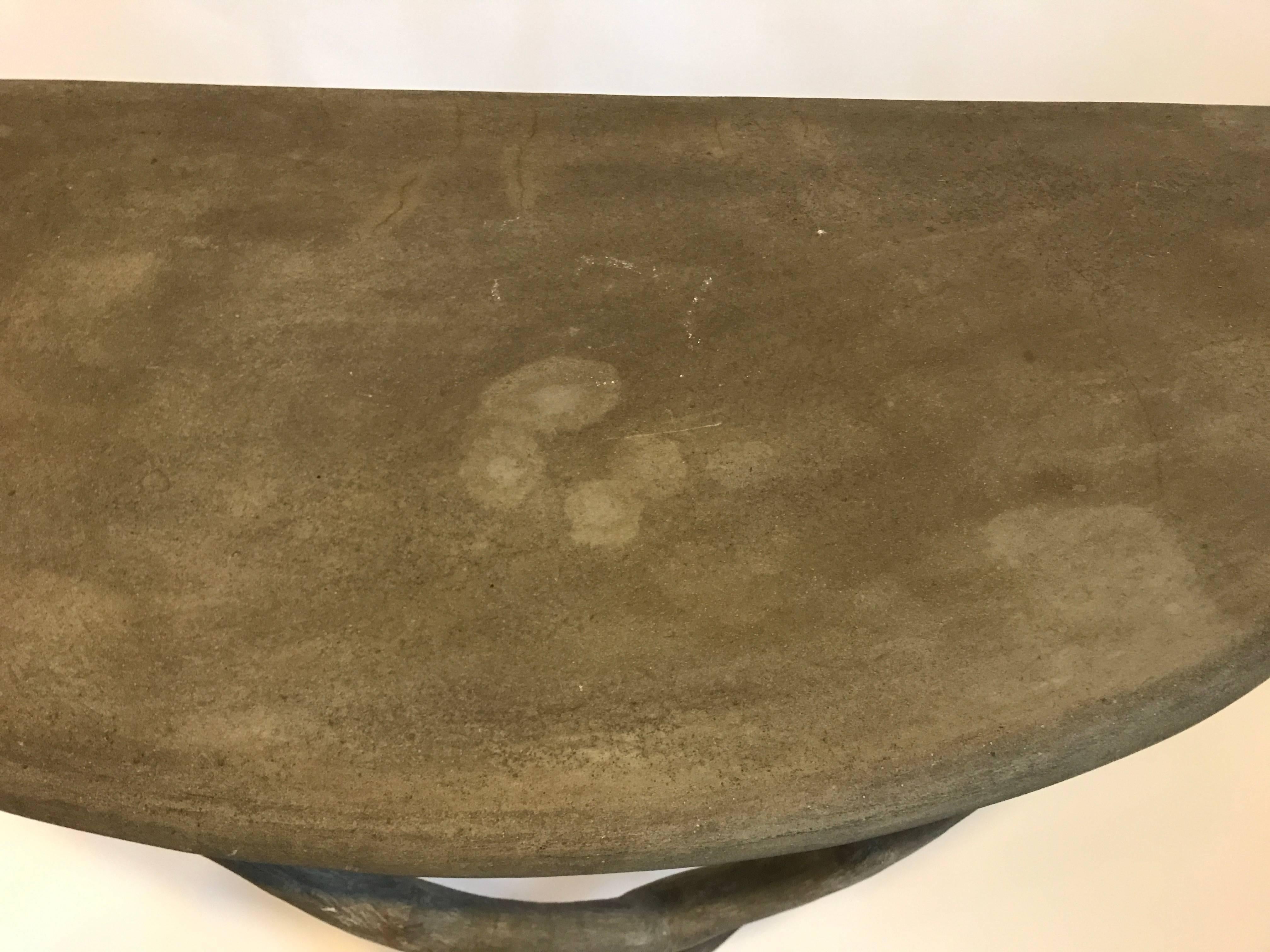 Concrete Faux Bois Demilune Console Table In Excellent Condition In Southampton, NY