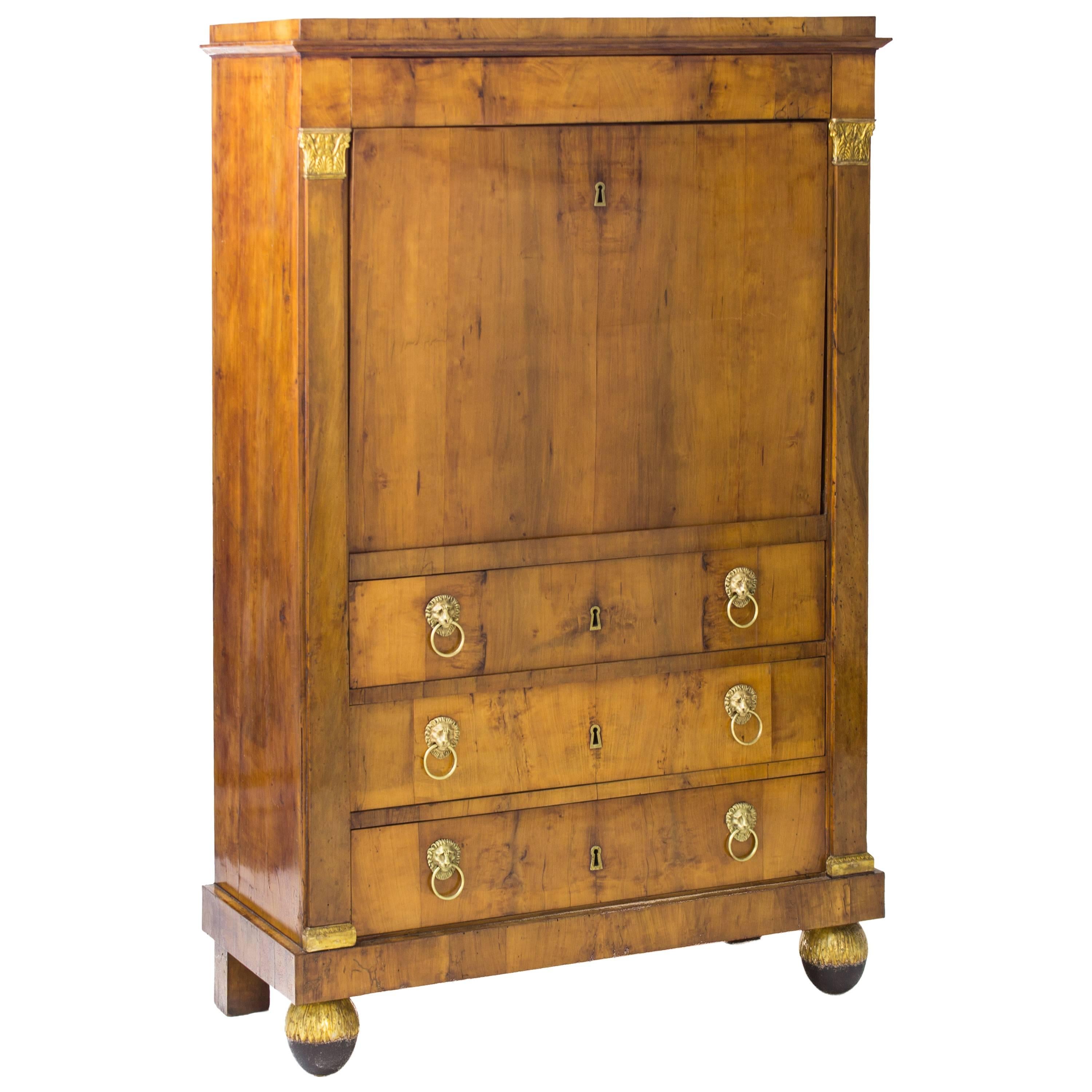 19th Century French Empire Walnut Fall-Front Secretaire For Sale