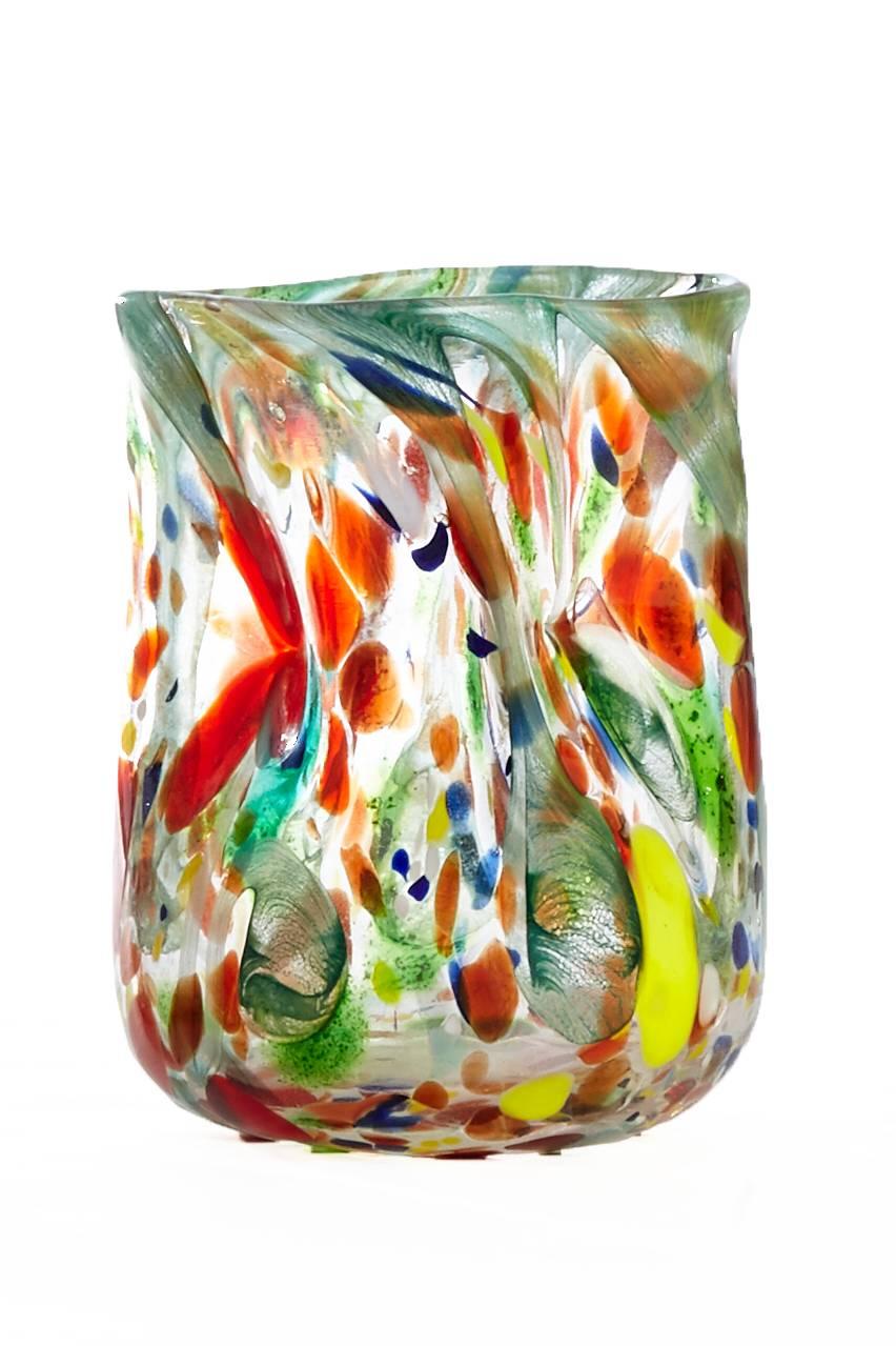 Mid-20th Century Set of Six Vintage Tumblers Handblown and Painted in Murano