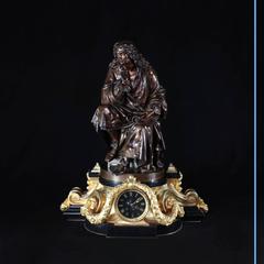 Exceptional Bronze-Mounted "Molière" Clock, Carrier de Belleuse