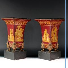 Pair of Sheet Metal Vases in Gothic Revival Style, 19th Century