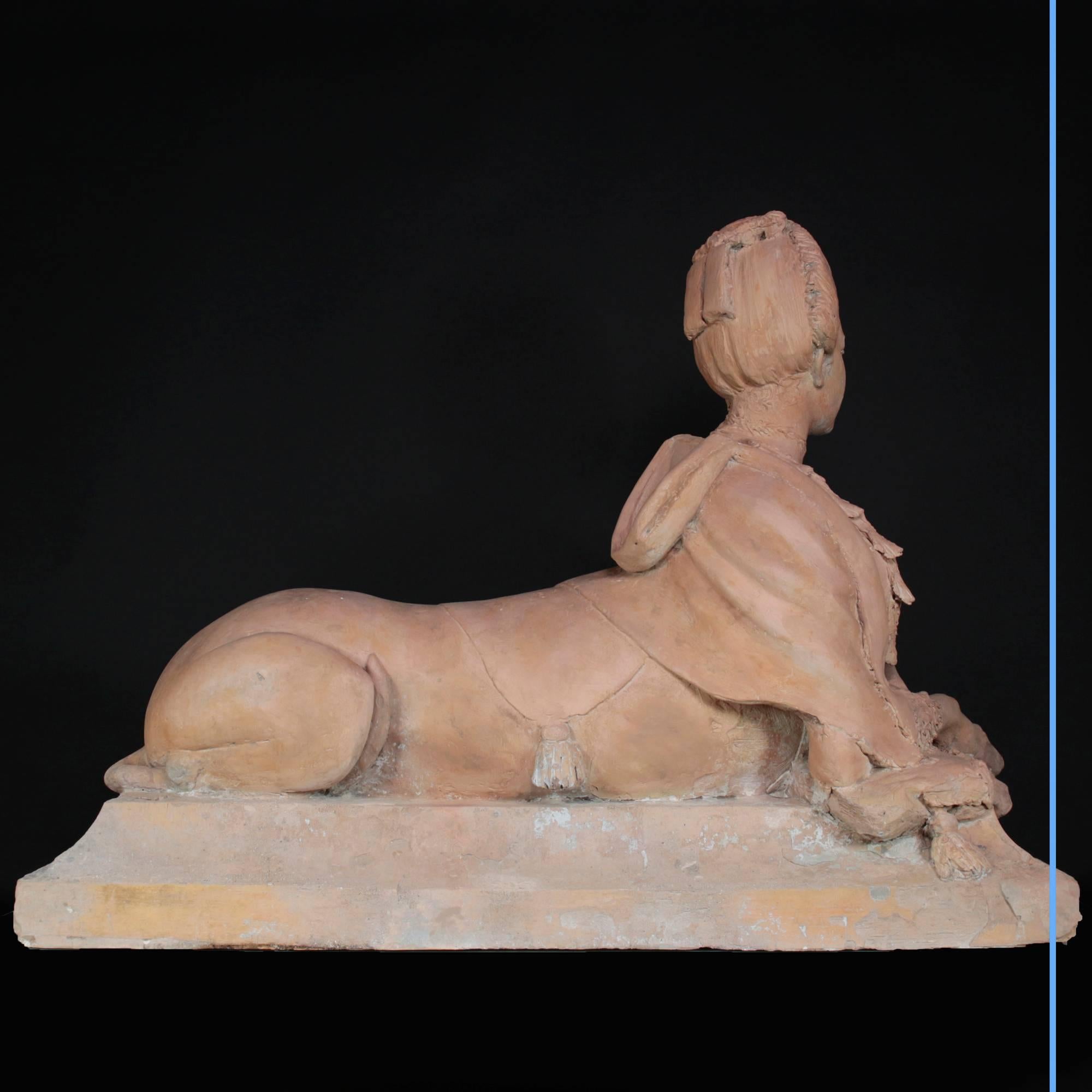 Late 18th Century Rare Terra Cotta Large-Sized Sphinx with Head of Woman, 18th Century For Sale