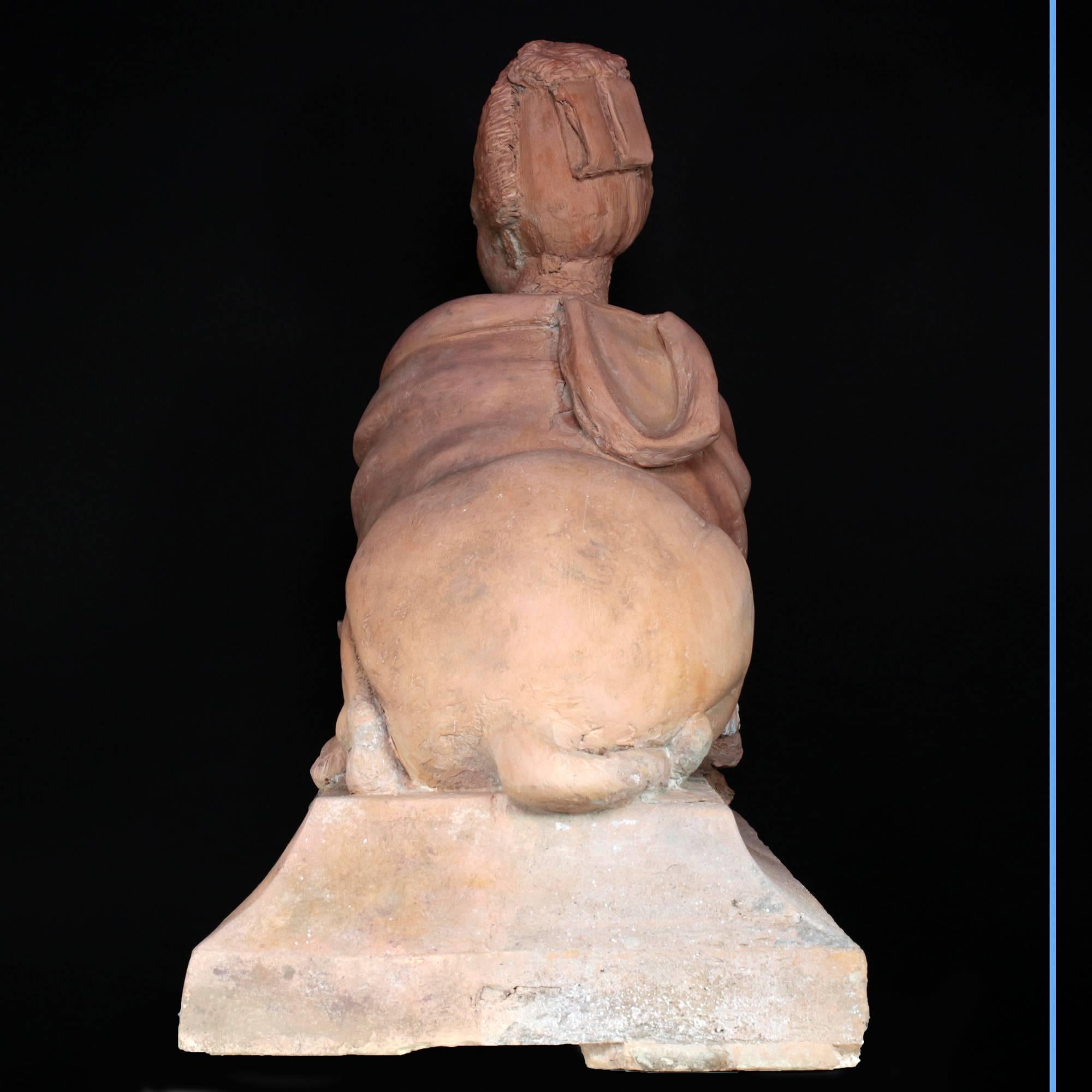 Rare Terra Cotta Large-Sized Sphinx with Head of Woman, 18th Century In Excellent Condition For Sale In Saint-Ouen, FR