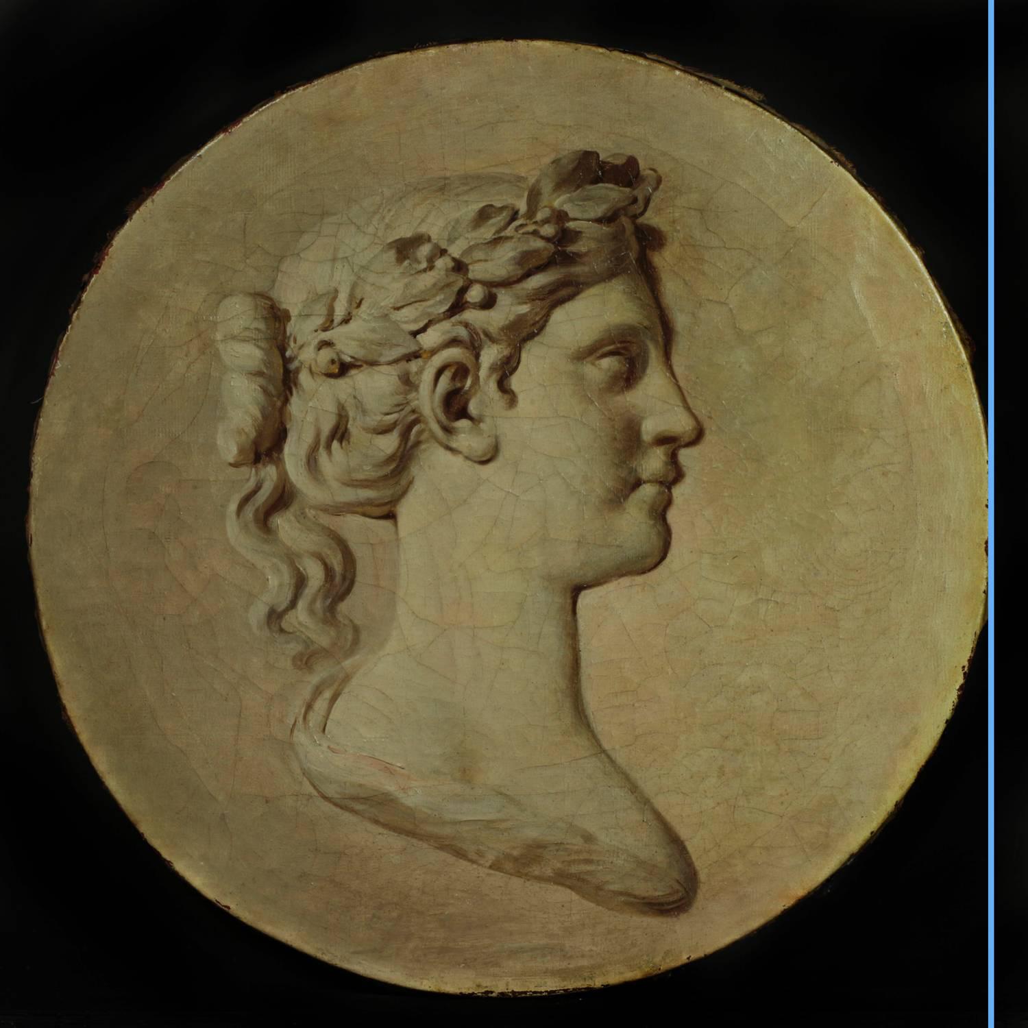 Attributed to Piat Joseph Sauvage (1744-1818).
Trompe-l'œil in grisaille depicting Athena.
Oil on canvas (19th century frame),
late 18th-early 19th century.
Measures: D 61 cm with frame.
D 54 cm without frame.

Biography:
Piat Joseph