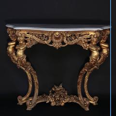 Elegant Wall Console Table with Putti, 19th Century
