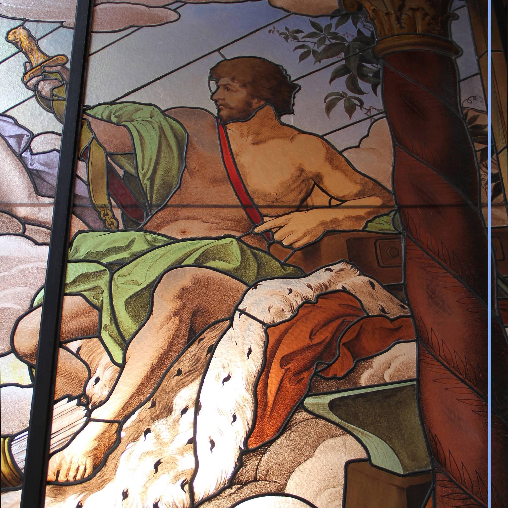 French Monumental Troubadour Neo-Rococo Stained Glass Window, 19th Century For Sale