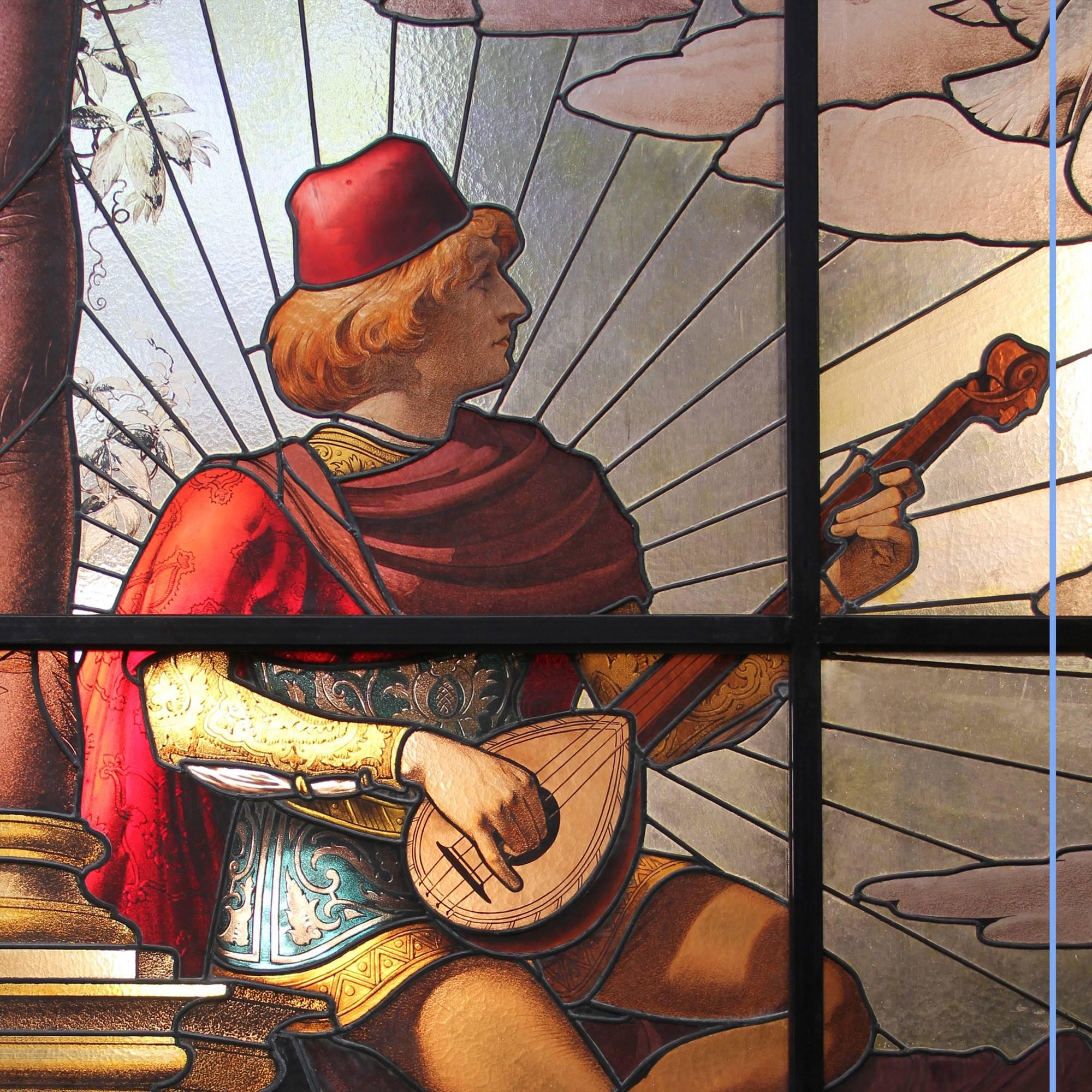 Monumental Troubadour Neo-Rococo Stained Glass Window, 19th Century In Good Condition For Sale In Saint-Ouen, FR