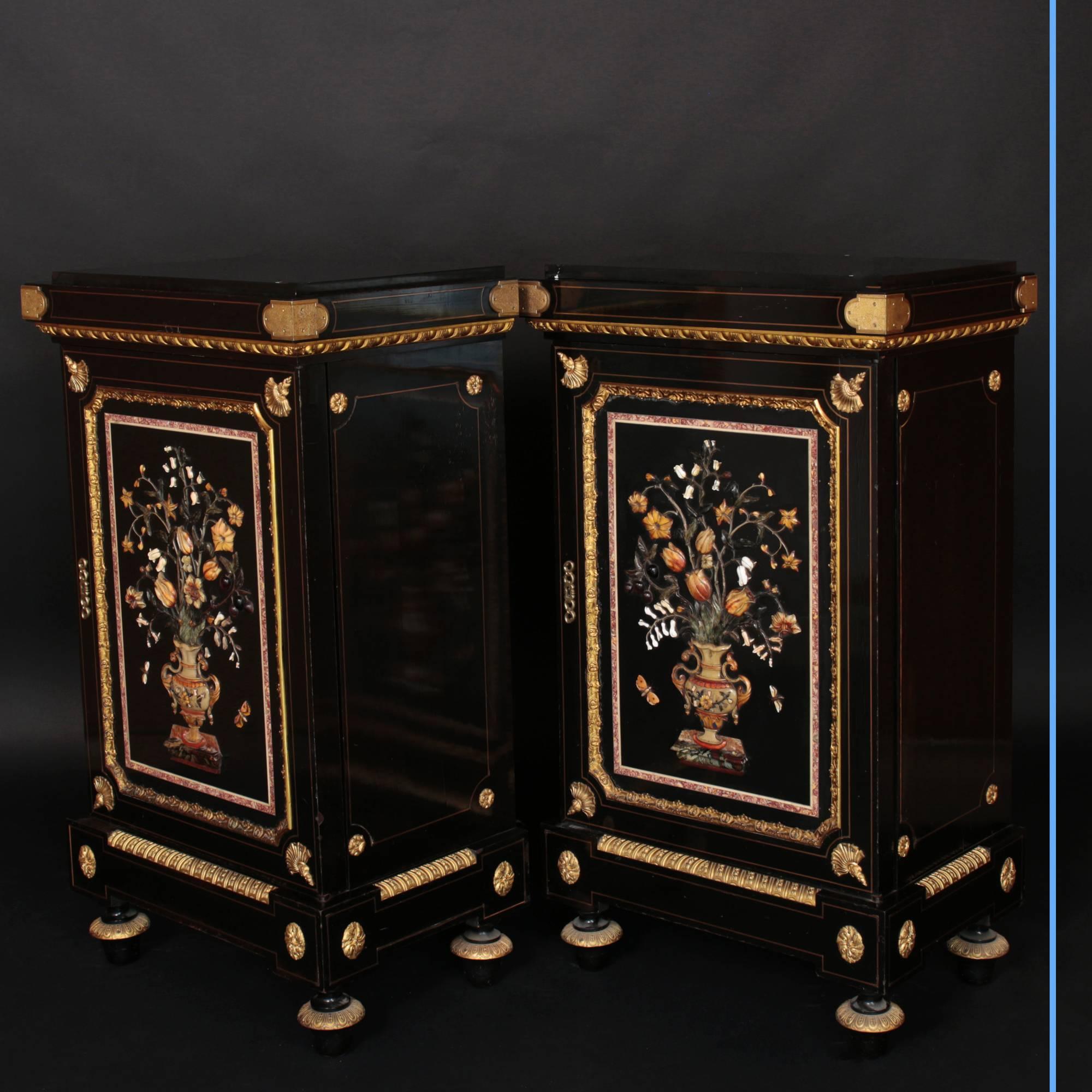 Fine Pietre Dure Pair of Side Cabinets by Mombro the Eldest, 19th Century In Good Condition For Sale In Saint-Ouen, FR