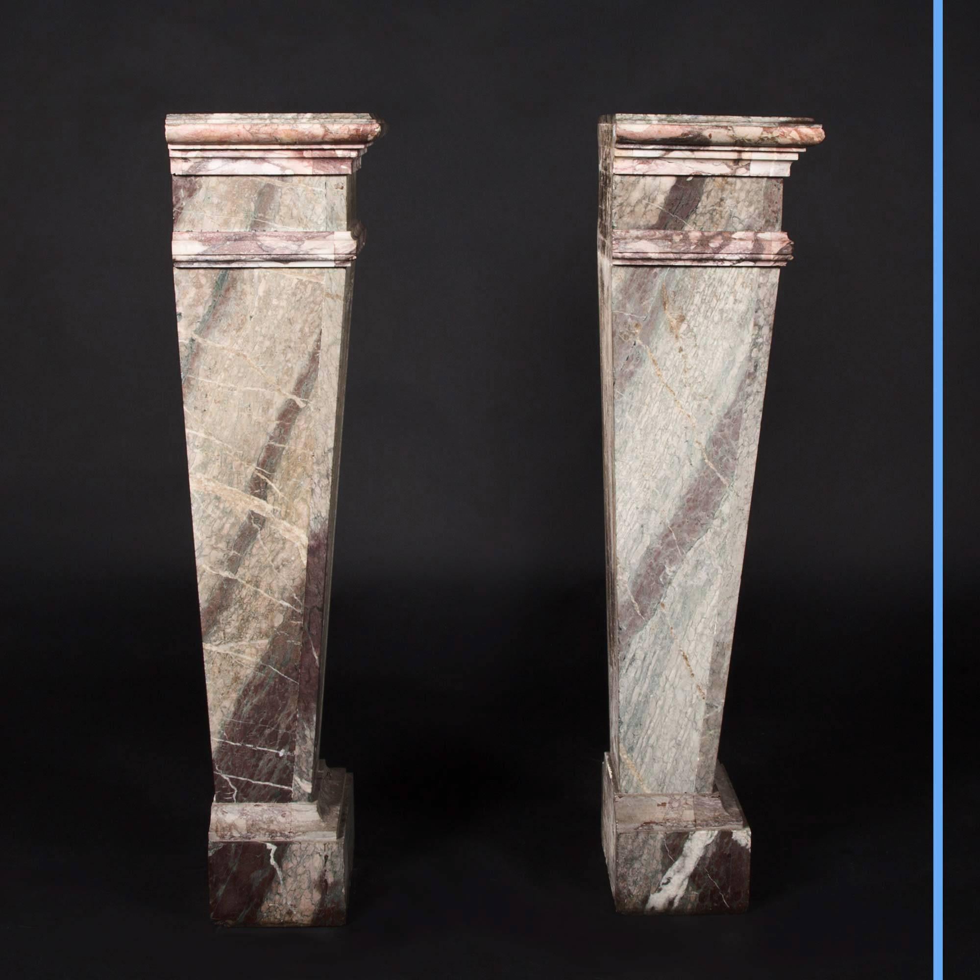Pair of Marble Column Pedestals with Green and Purple Marble Inlay, 19th Century For Sale 1
