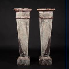 Pair of Marble Column Pedestals with Green and Purple Marble Inlay, 19th Century