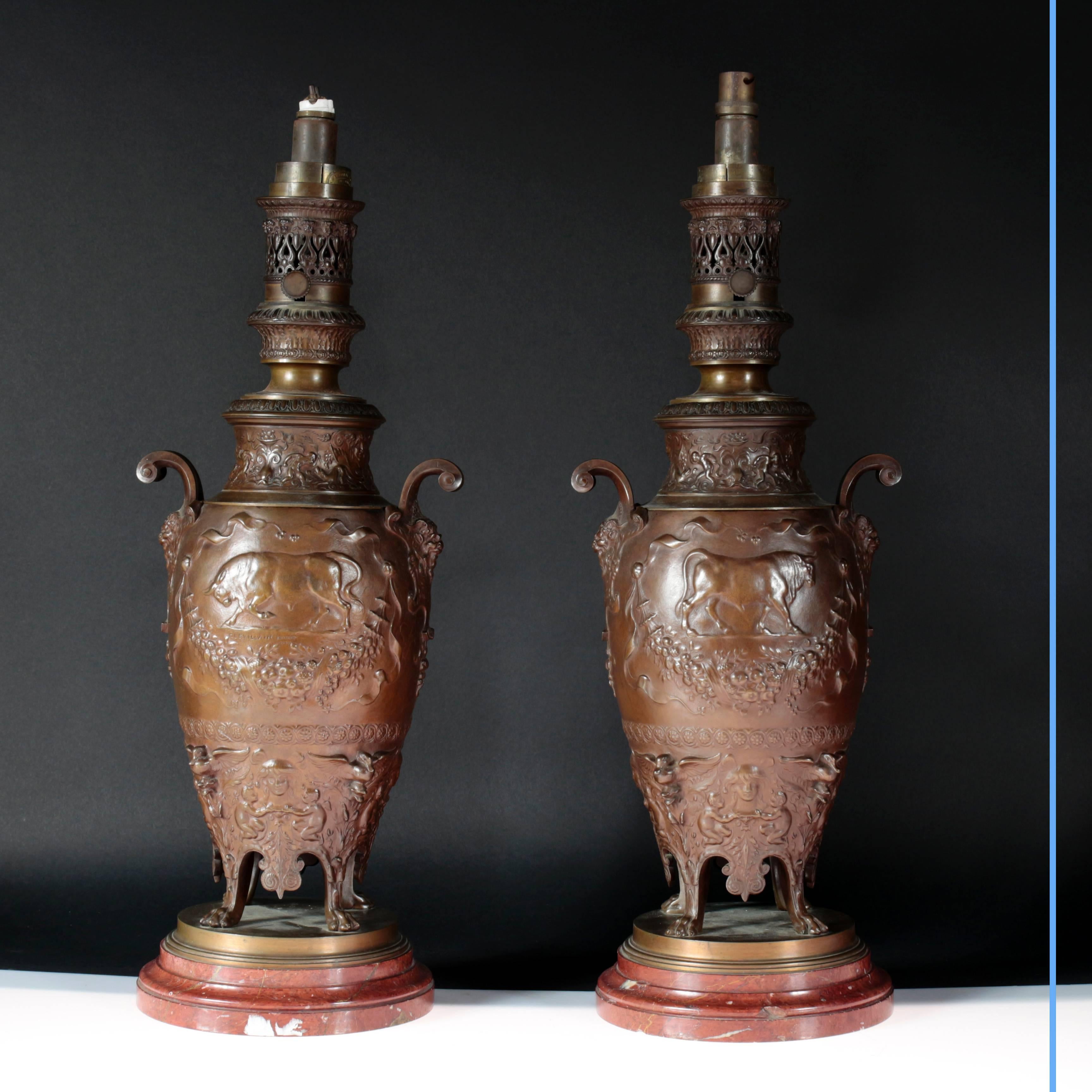 Napoleon III Fine Pair of Lamps by Ferdinand Levillain, 19th Century For Sale