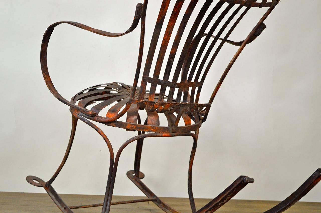 Sculptural Rocking chair metal, French, circa 19th century.