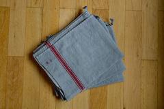 19th Century French Kitchen Towels Dyed in Light Grey