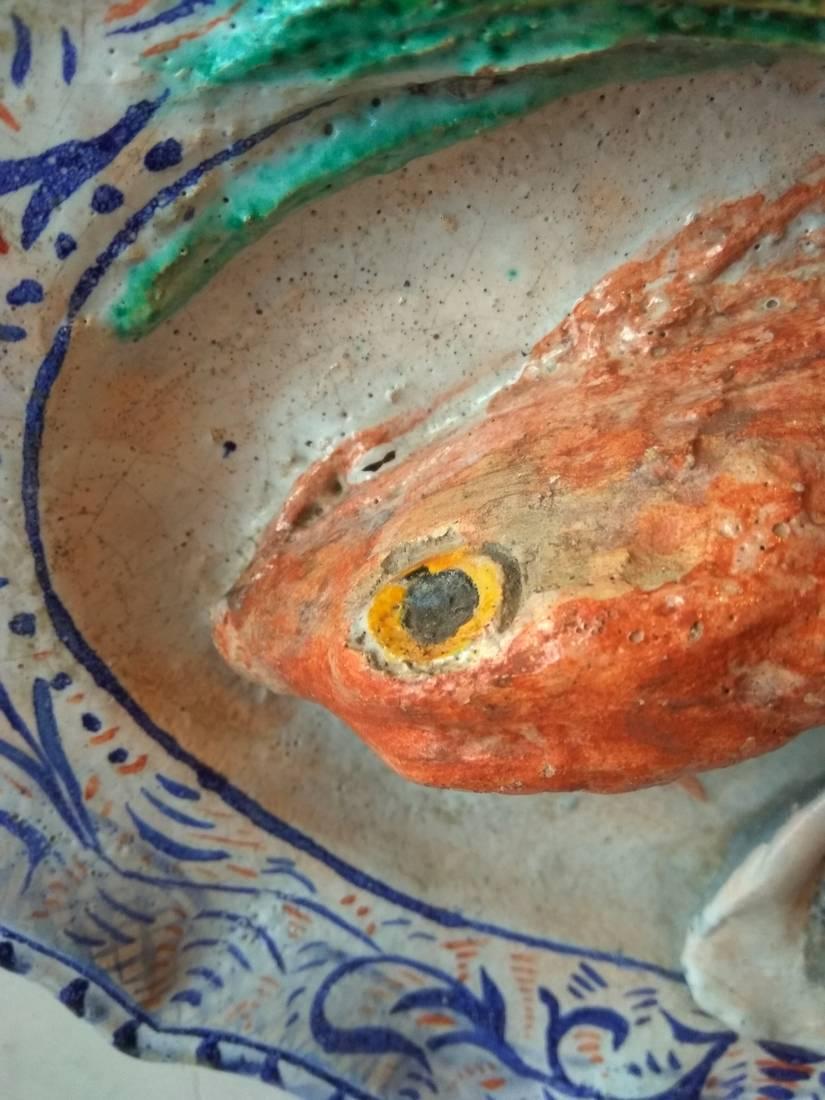 Enameled Charles-Jean Avisseau Faience Plate with Red Mullet For Sale