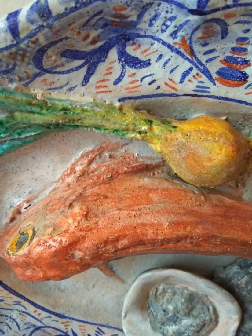 Charles-Jean Avisseau Faience Plate with Red Mullet In Excellent Condition For Sale In Paris, FR