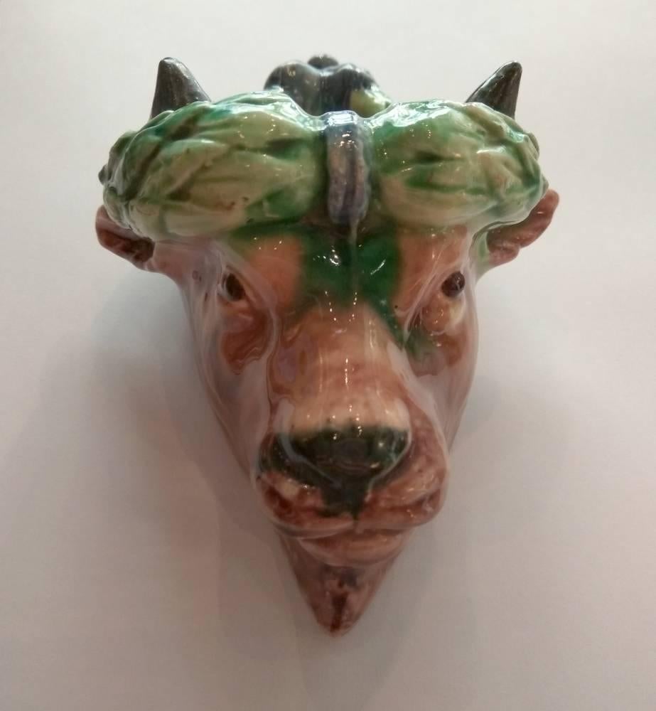 French Thomas Victor Sergent Pair of Bull's Head Palissy Ware, circa 1880 For Sale