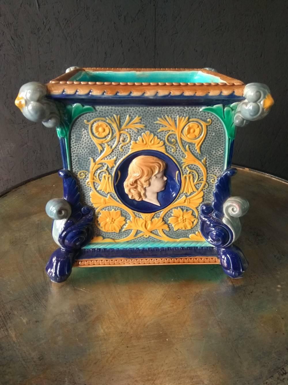 English Minton Square Planter with Medallions For Sale