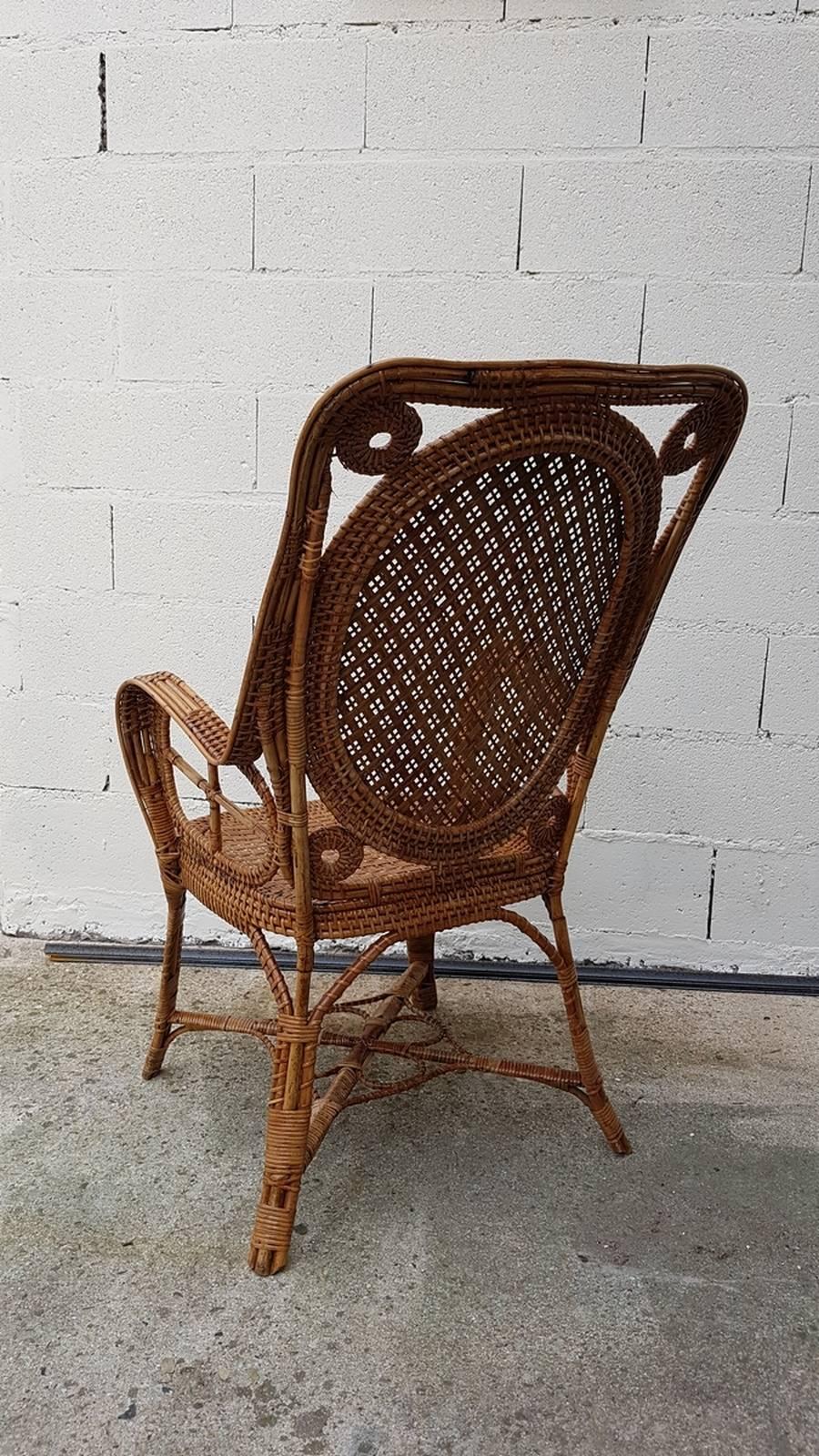 French Perret & Vibert, Rattan Armchair, End of the 19th Century