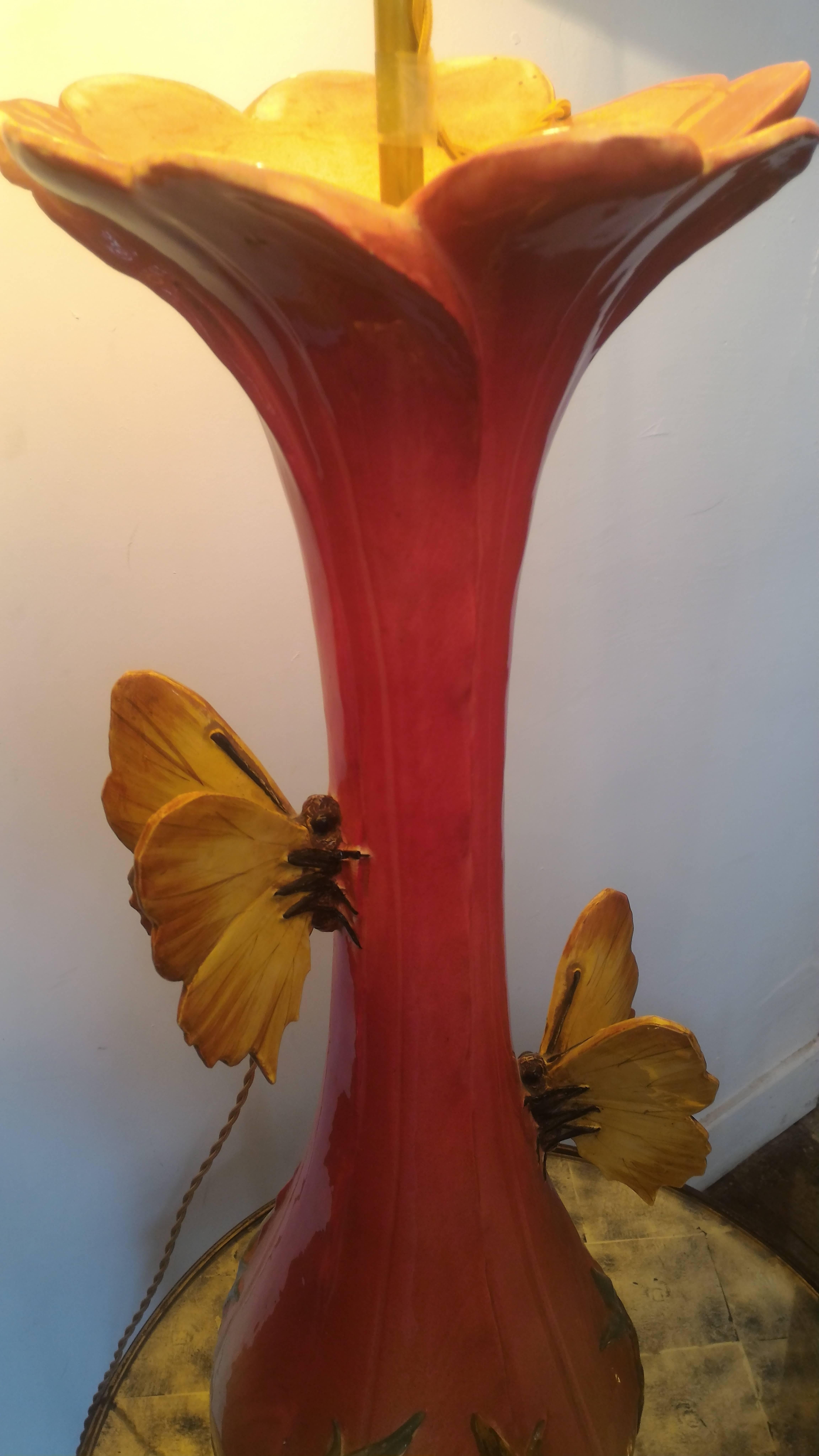 French 19th Century Mounted Butterflies Lamp by Massier, Vallauris