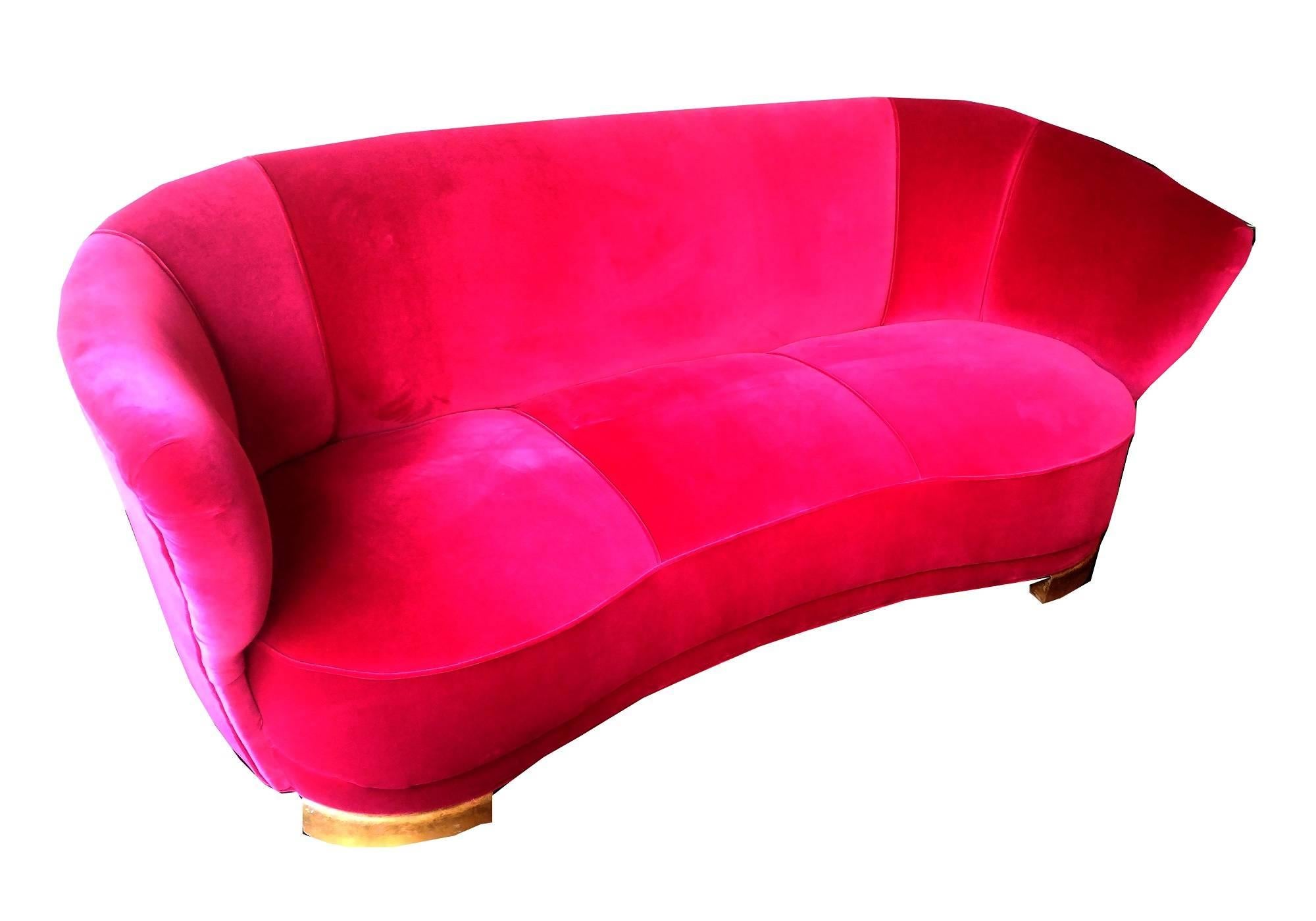 Mid-20th Century Mid-Century Pink Velvet Sofa