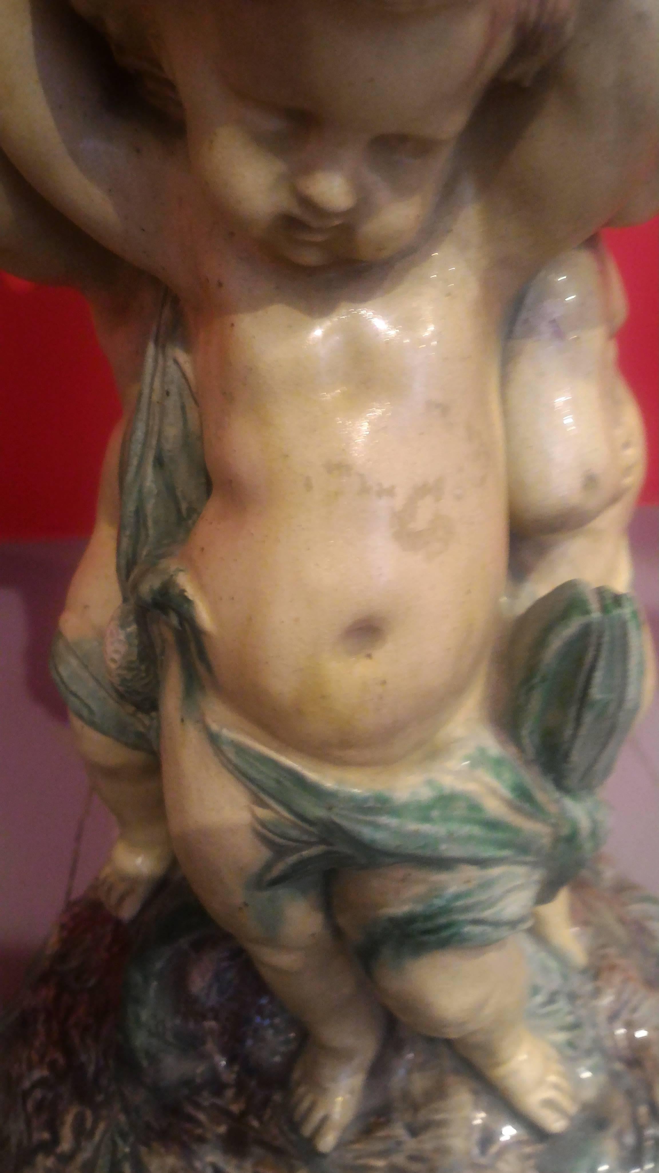 Thomas Victor Sergent-Ceramic Cup with Putti, circa 1880 In Good Condition In Paris, FR