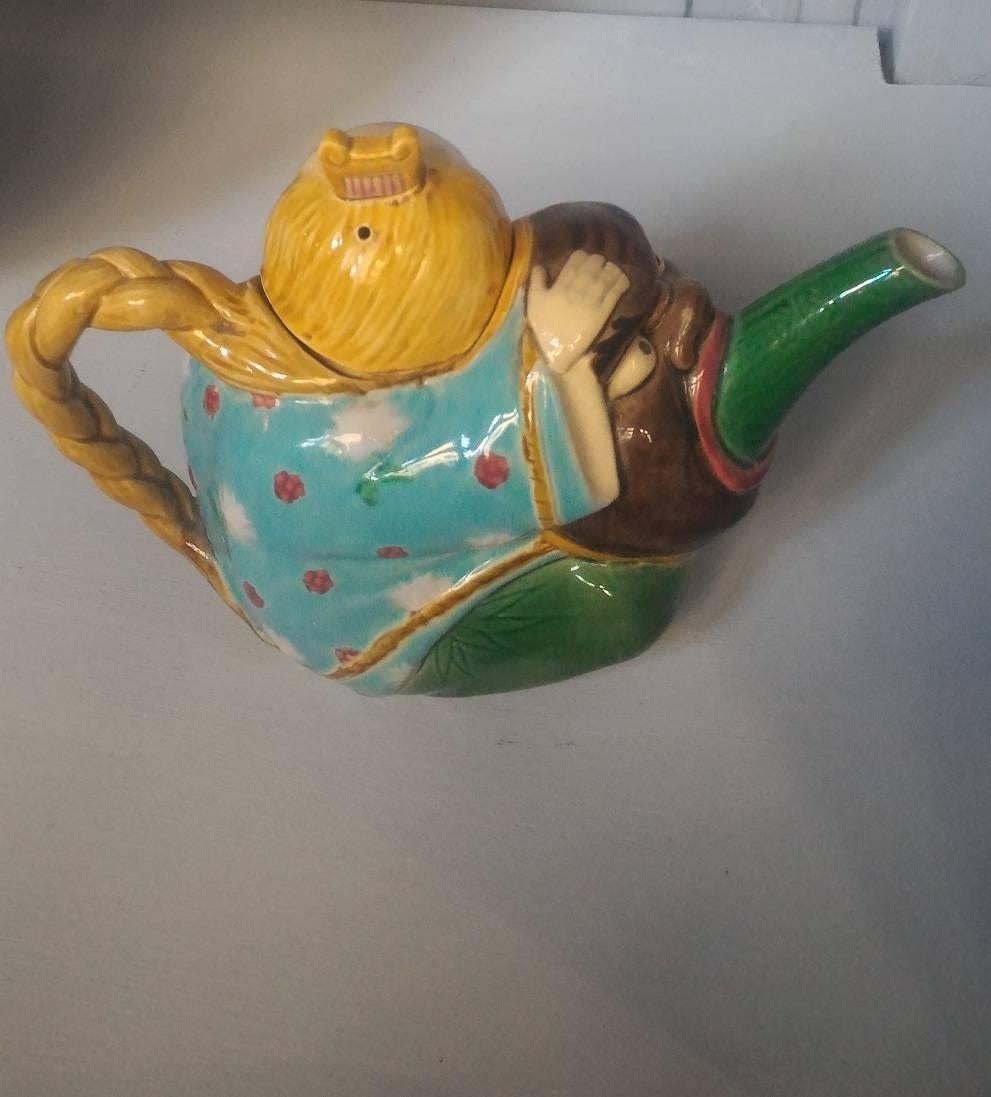 English Minton Majolica Oriental Teapot, circa 1870 For Sale