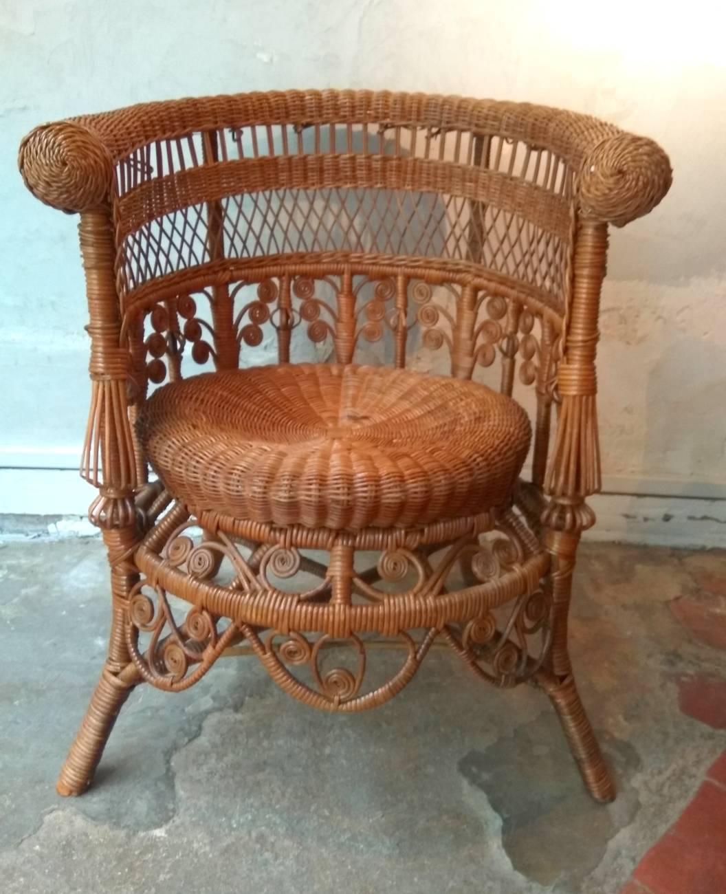 French False Pair of Two Rattan Armchairs in the Style of Heywood Brothers & Wakefield 