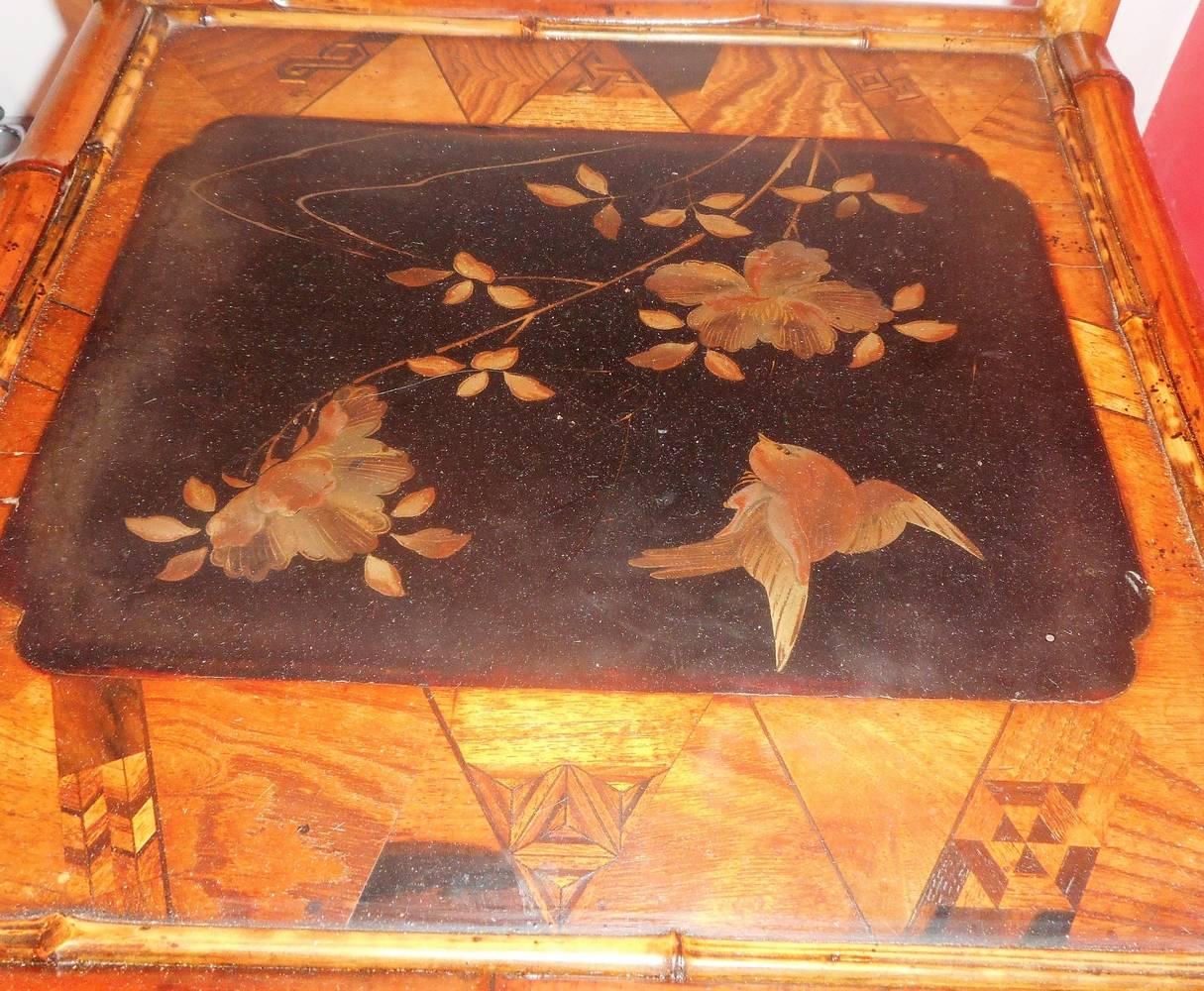 Perret & Vibert, Bamboo and Marquetry Table, End of 19th Century 2