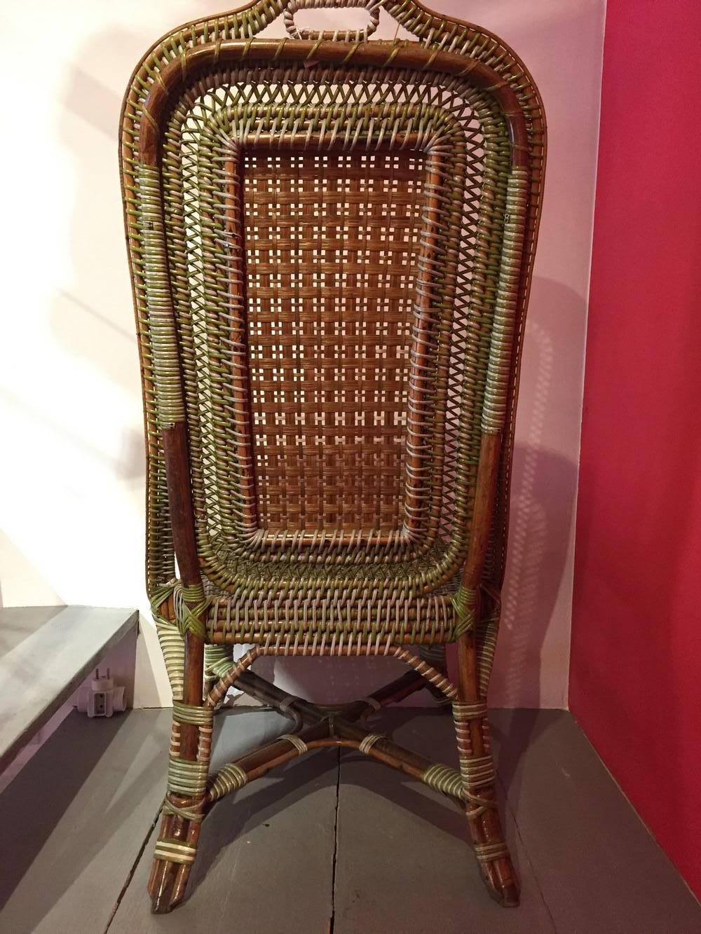 19th Century Perret & Vibert, Green Rattan Chair, circa 1880