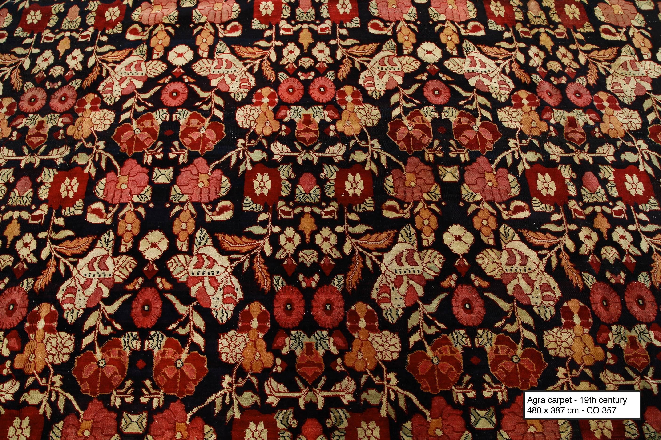 Antique Indian Agra Carpet, 19th Century In Fair Condition For Sale In London, GB