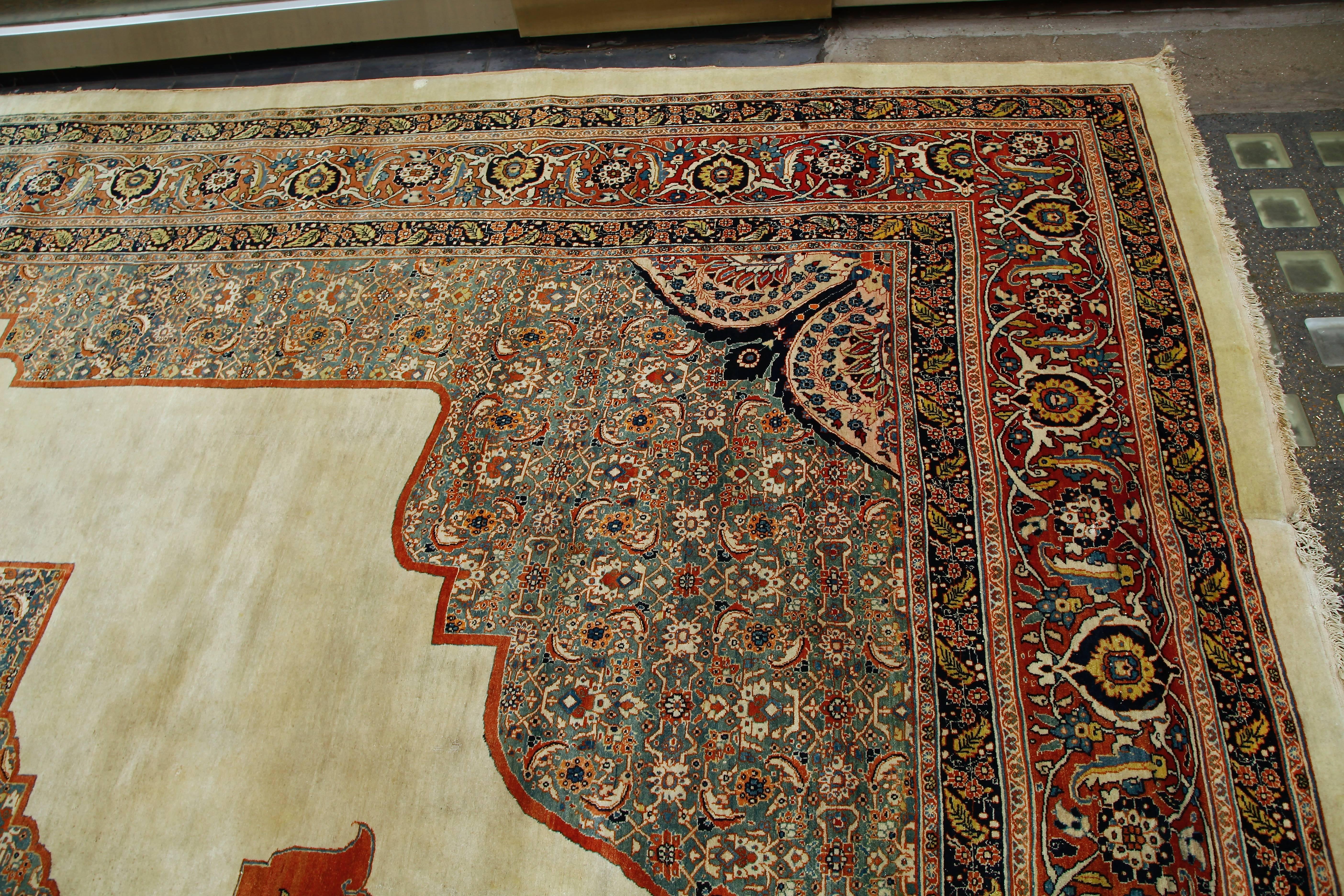 Cotton Antique Persian Haji Jalili Carpet, 19th Century For Sale
