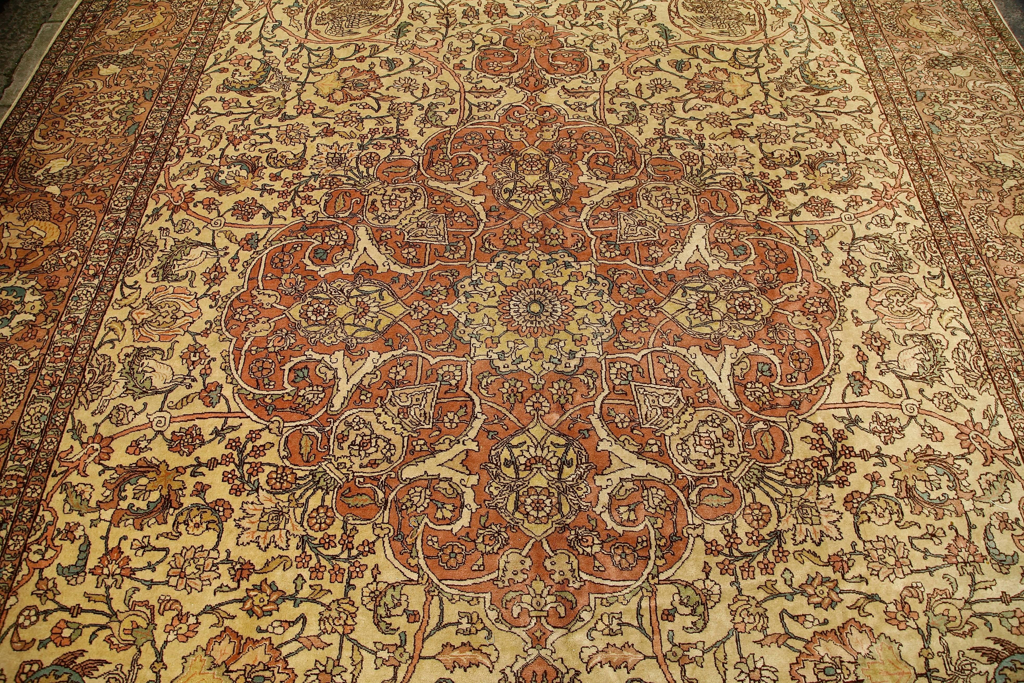 Cotton Antique Persian Tabriz Carpet, Mid-20th Century For Sale