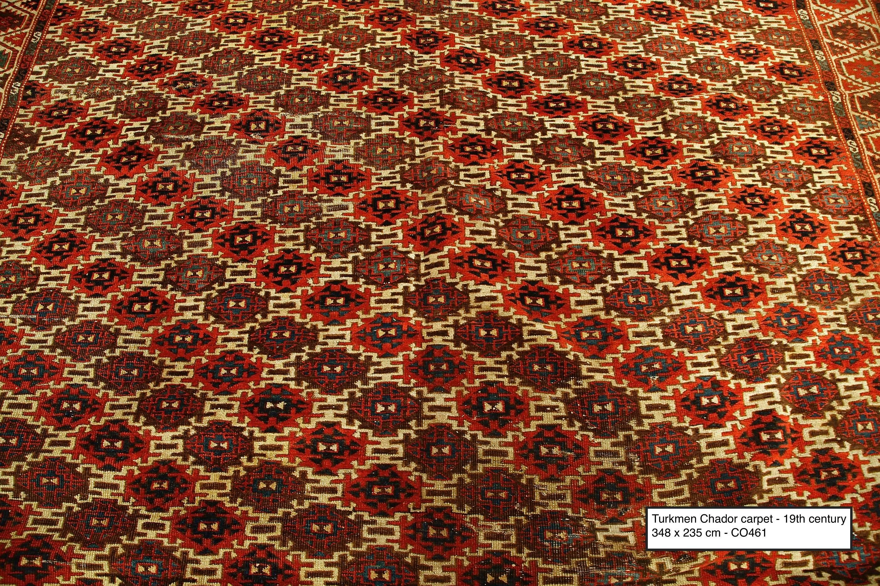 Cotton Antique Turkmen Chaudor Carpet, 19th Century For Sale