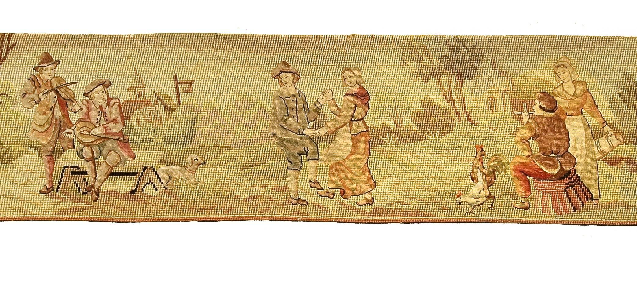 A fine needlepoint, worked in coloured, 
silk and wool, with raised faces and field worked with trees and animals.

size: 214 x 25 cm. 



       