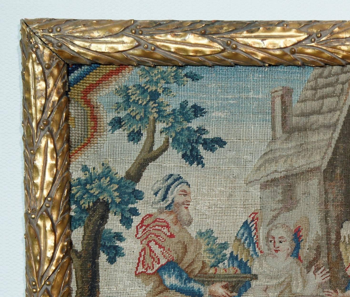 European Pair of Framed Needlepoint, circa 1900 For Sale