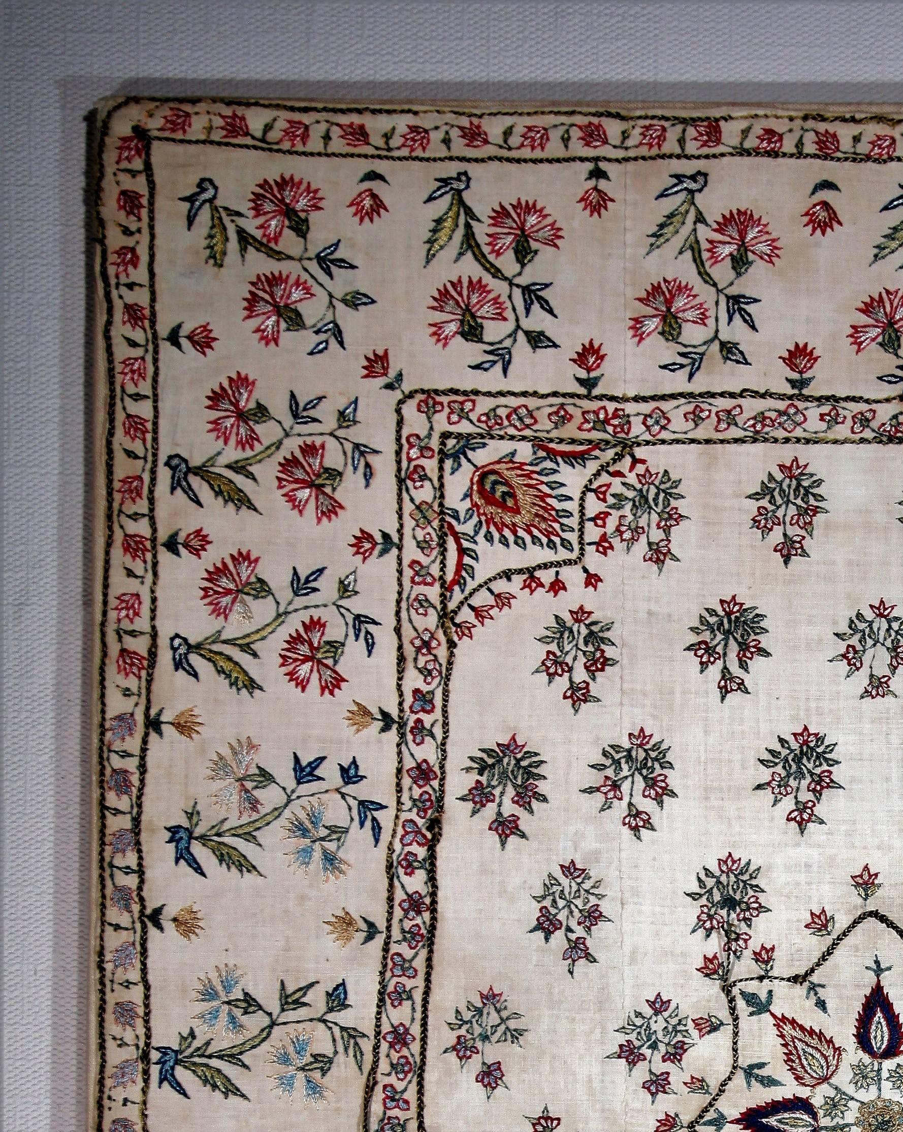 Antique Indo Persian Ghajar silk embroidery 102 x 96cm, circa 1900. co525.