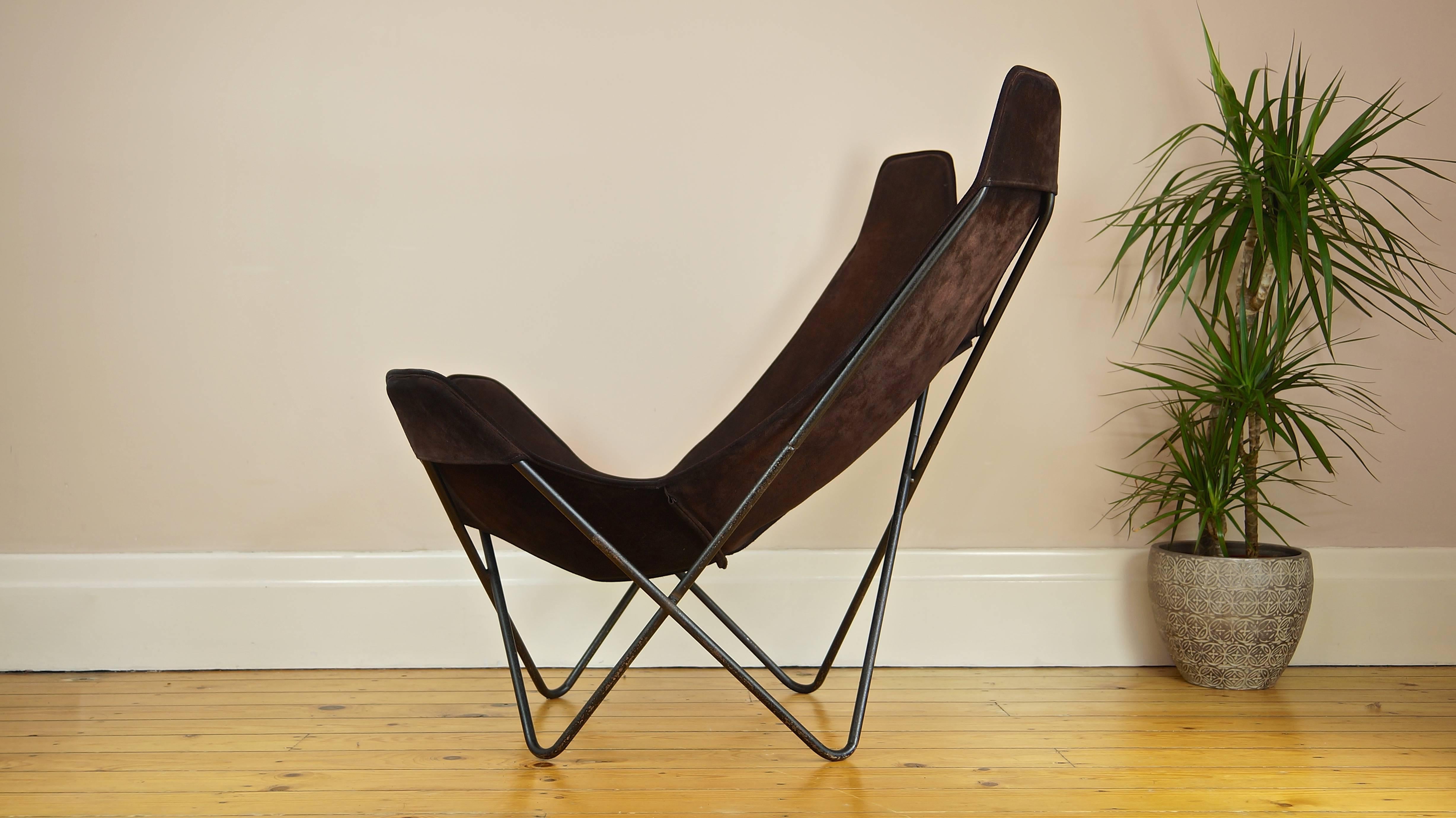 Mid-Century Modern 1970s Knoll Butterfly Chair by Jorge Ferrari-Hardoy, Suede Leather Sling Chair