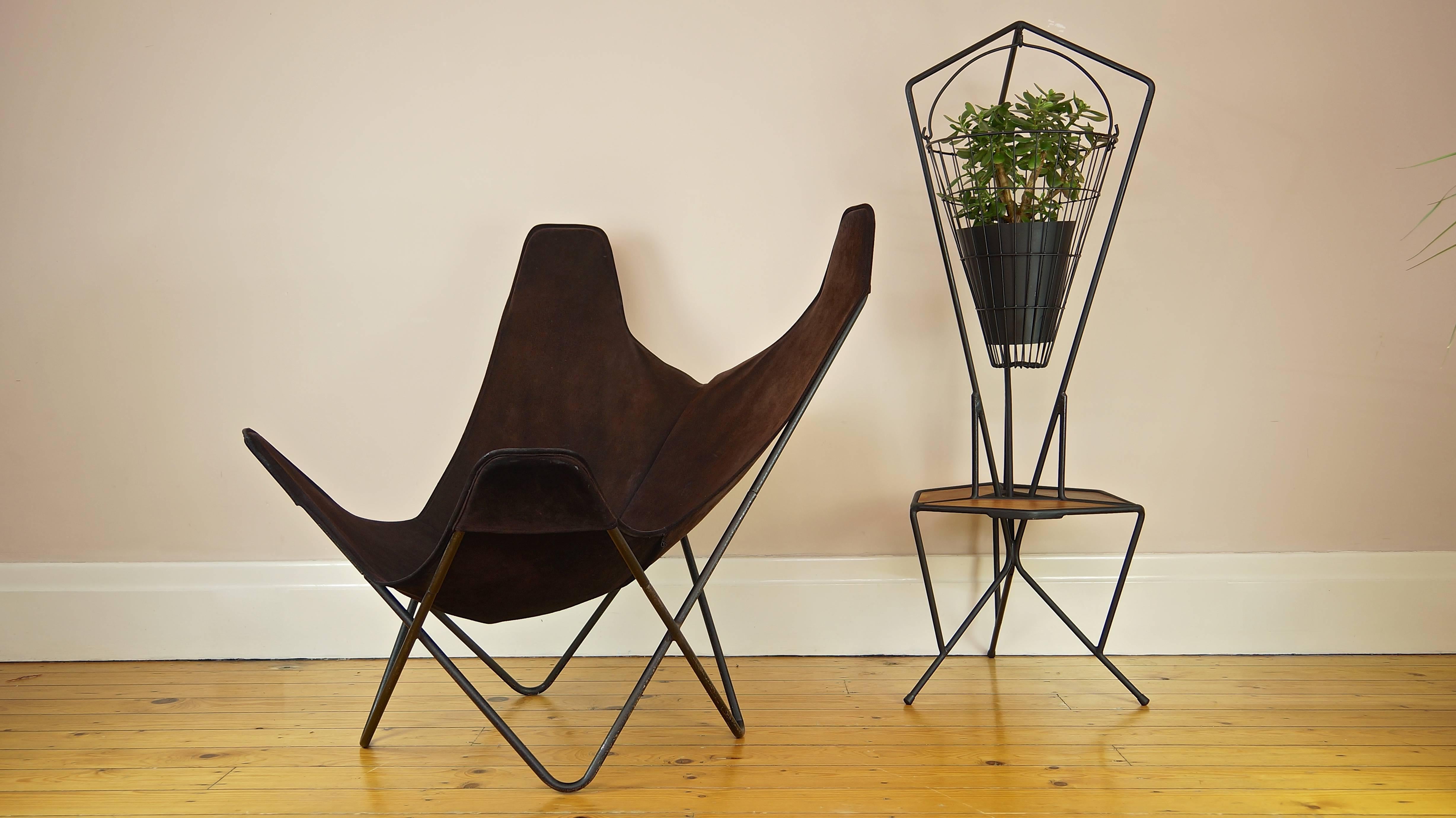 American 1970s Knoll Butterfly Chair by Jorge Ferrari-Hardoy, Suede Leather Sling Chair