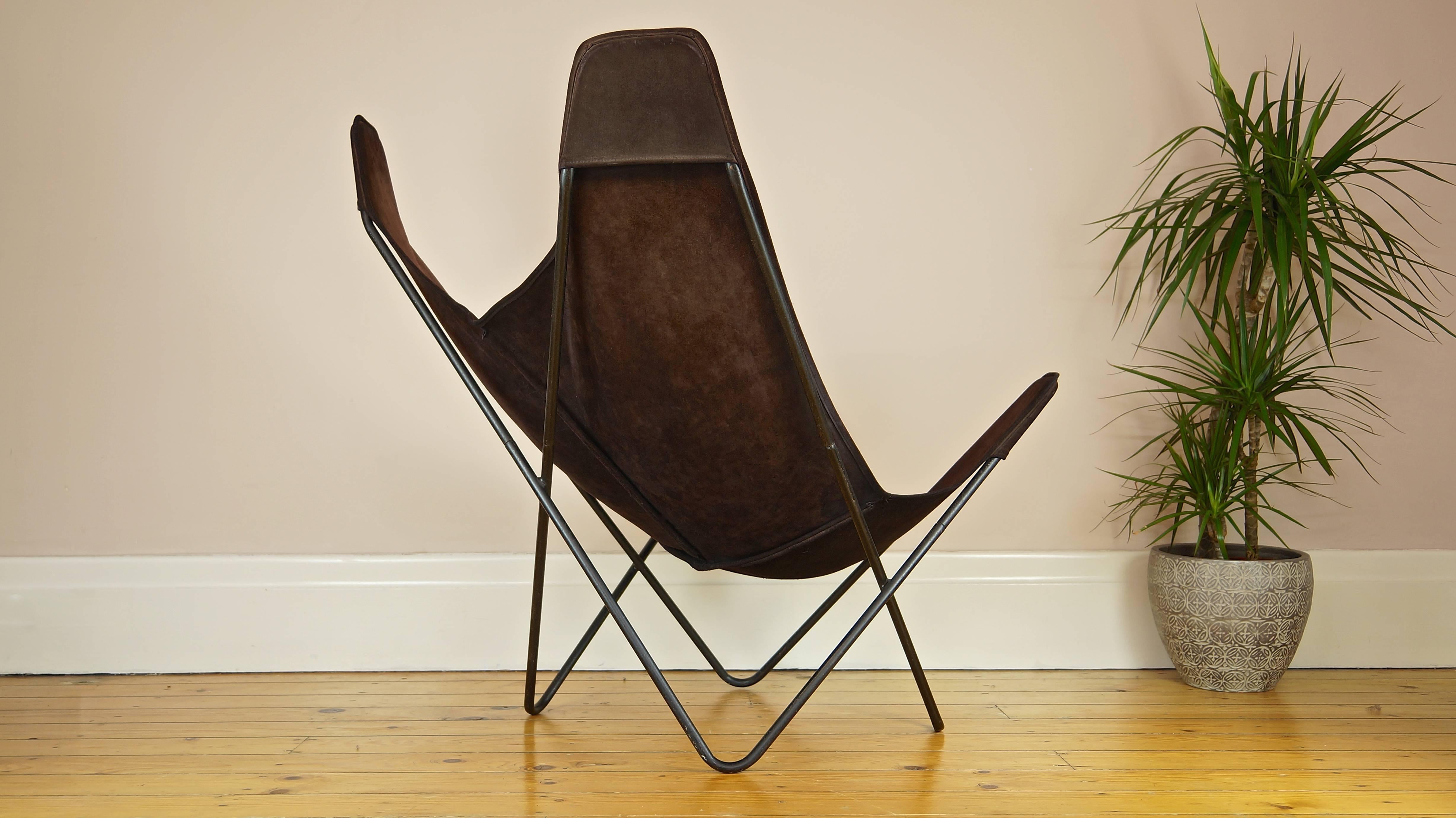 Mid-20th Century 1970s Knoll Butterfly Chair by Jorge Ferrari-Hardoy, Suede Leather Sling Chair