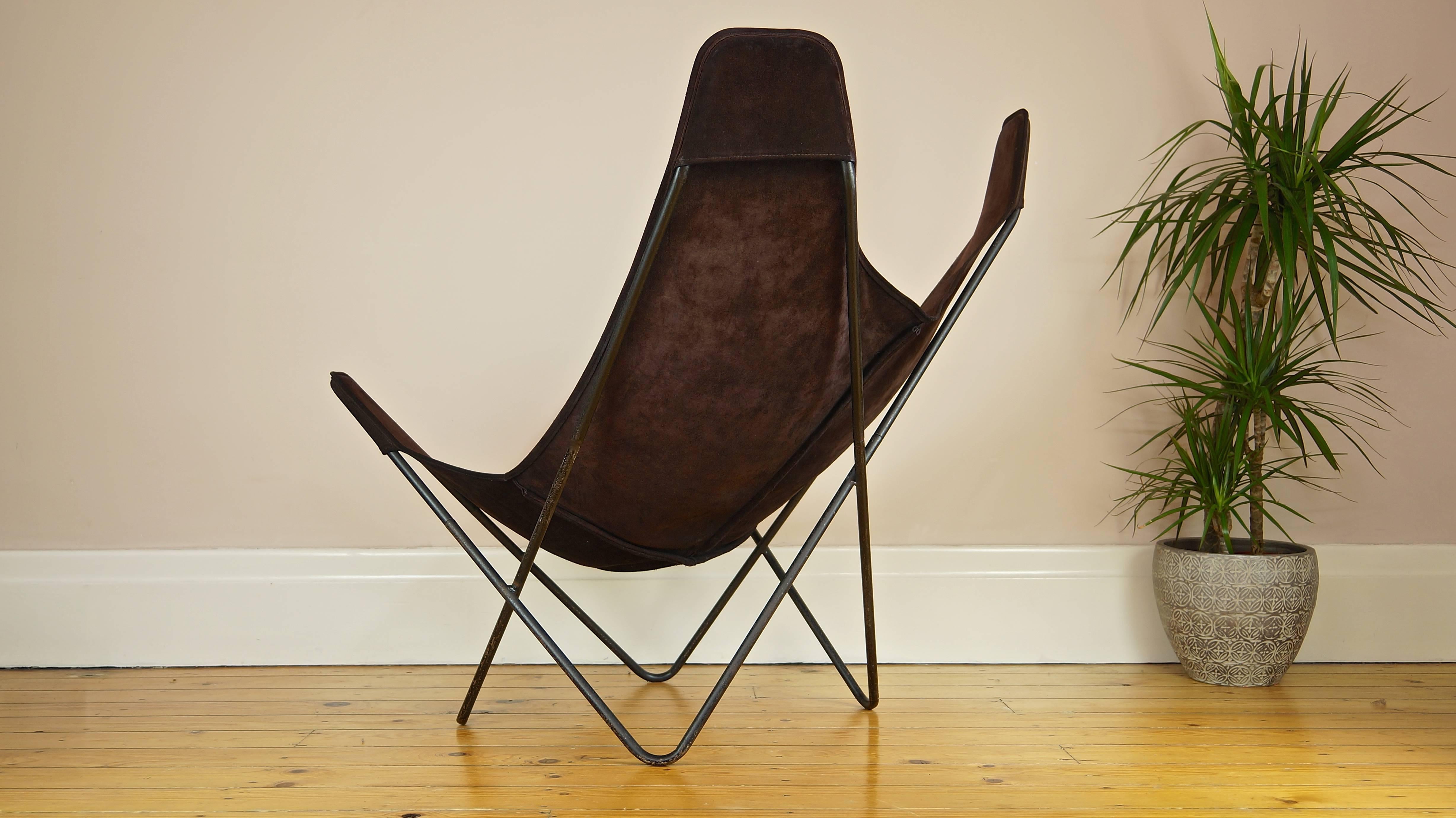 1970s Knoll Butterfly Chair by Jorge Ferrari-Hardoy, Suede Leather Sling Chair 1