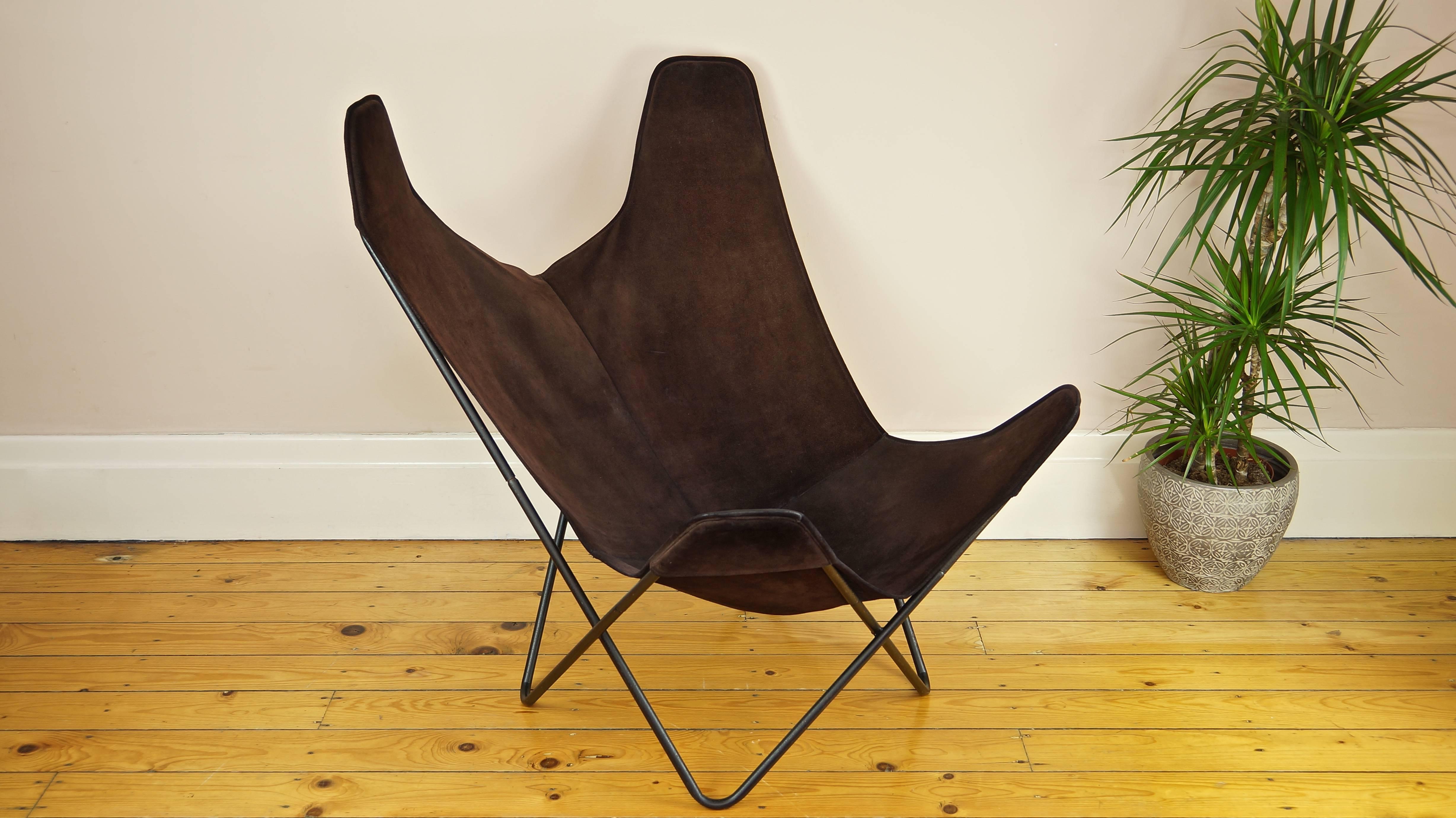 1970s Knoll Butterfly Chair by Jorge Ferrari-Hardoy, Suede Leather Sling Chair 2